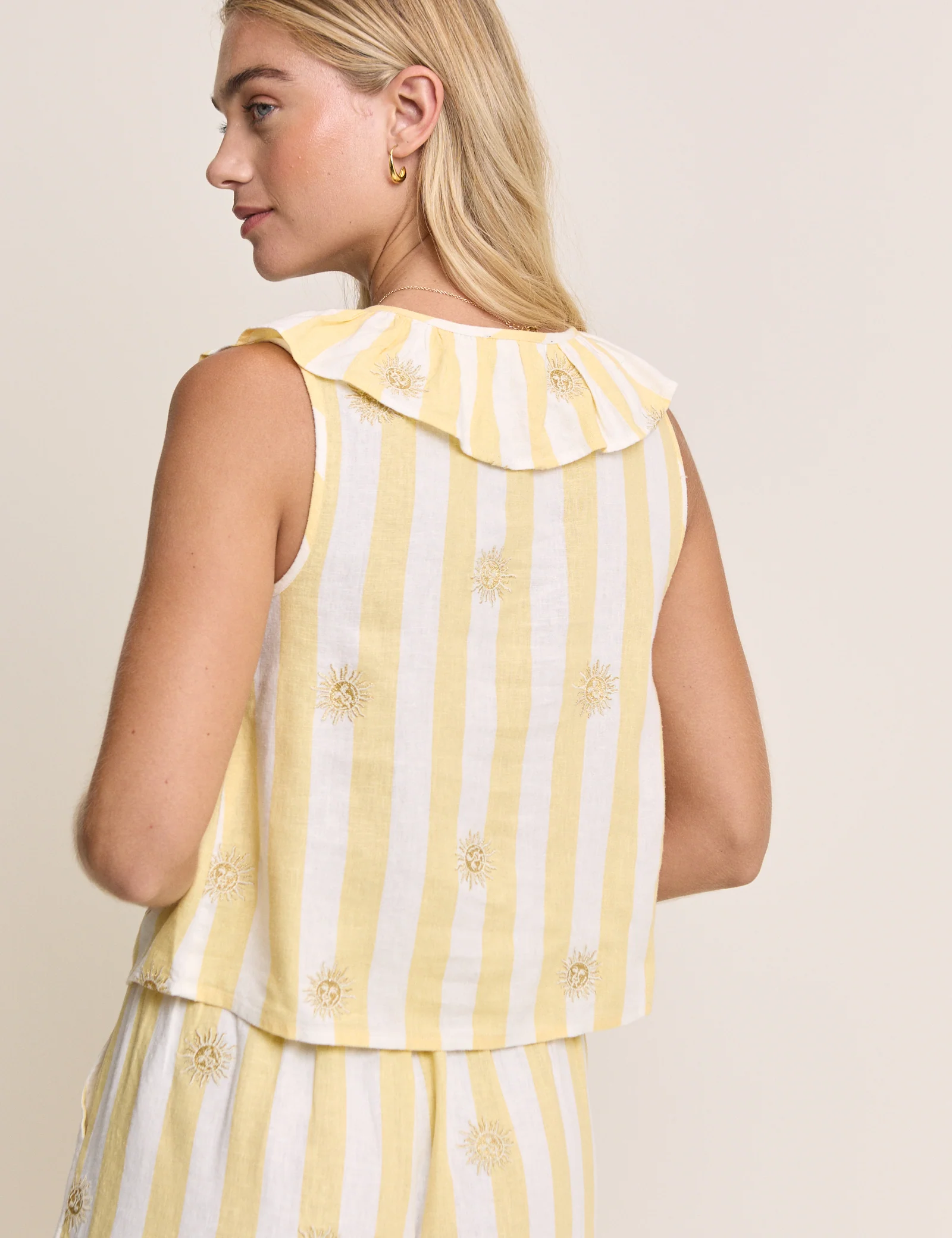 Yellow Striped Tie Front Linen-Blend Top - Image 5