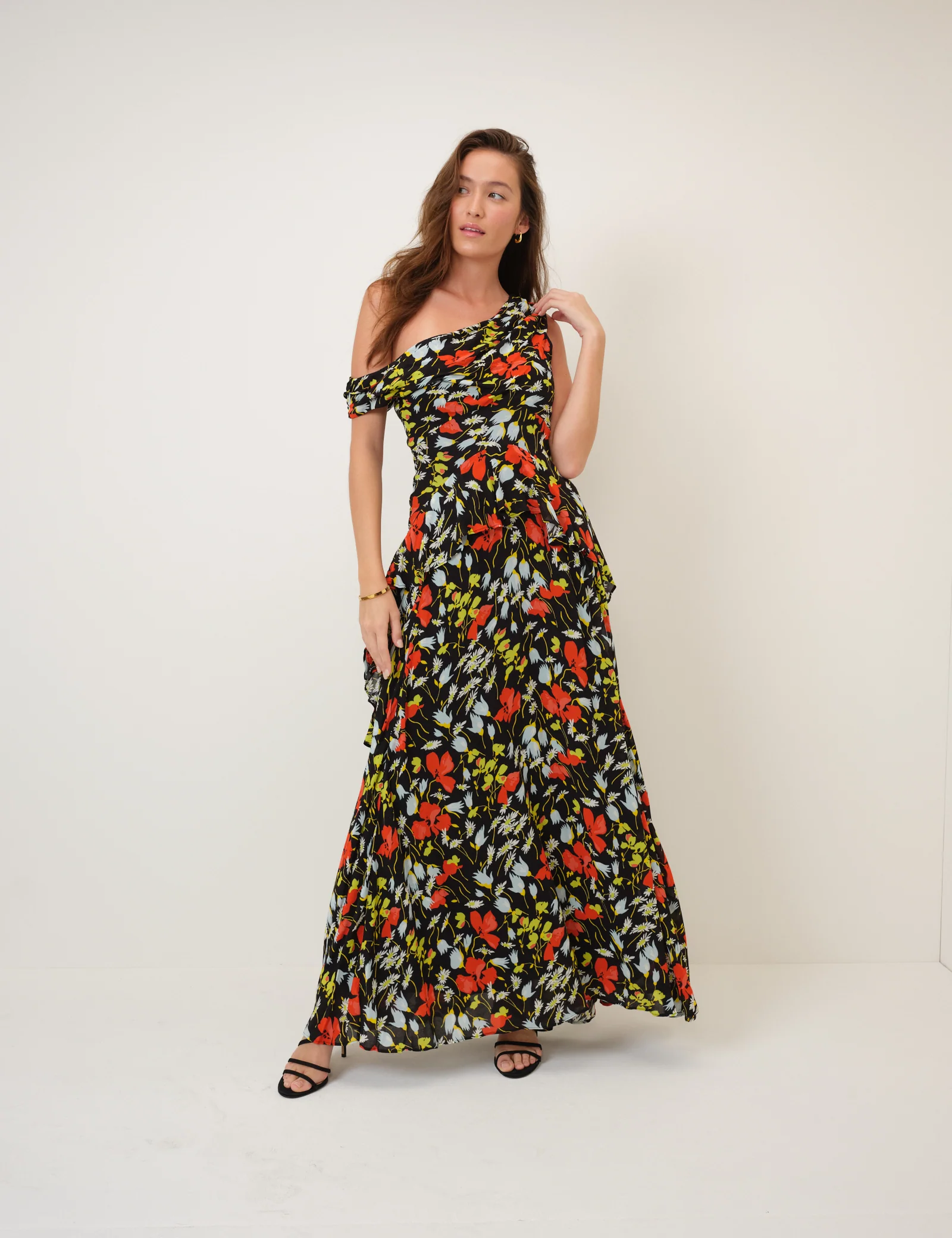 Black Floral Off Shoulder Ruffle Tish Maxi Dress - Image 5