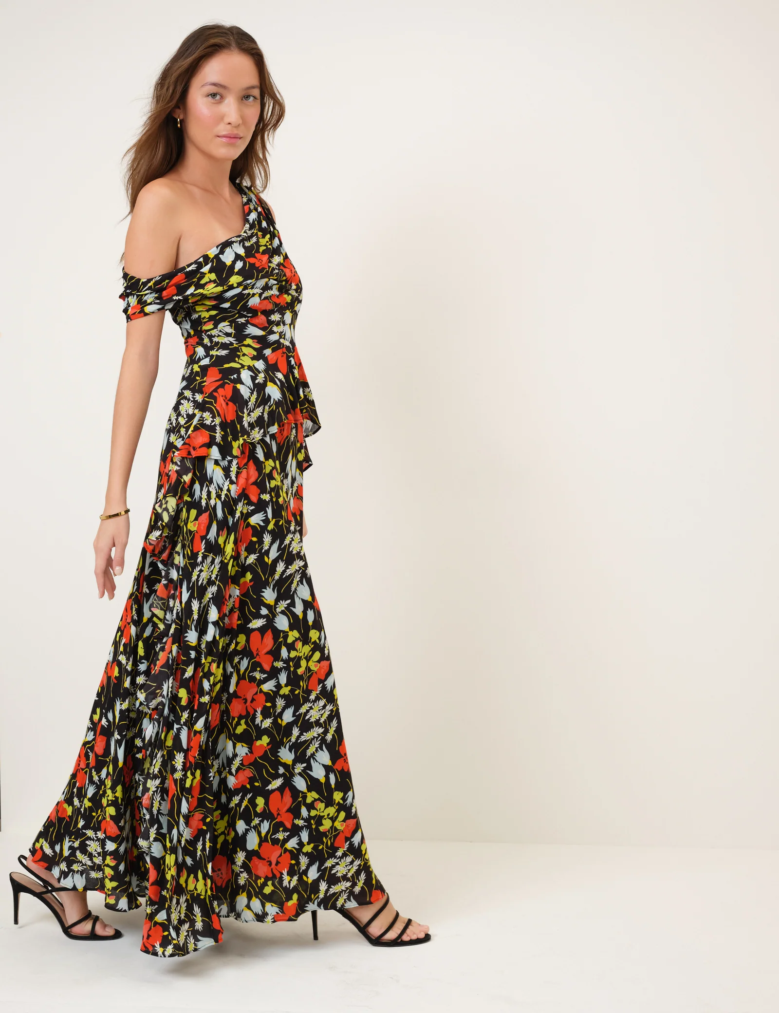 Black Floral Off Shoulder Ruffle Tish Maxi Dress - Image 7