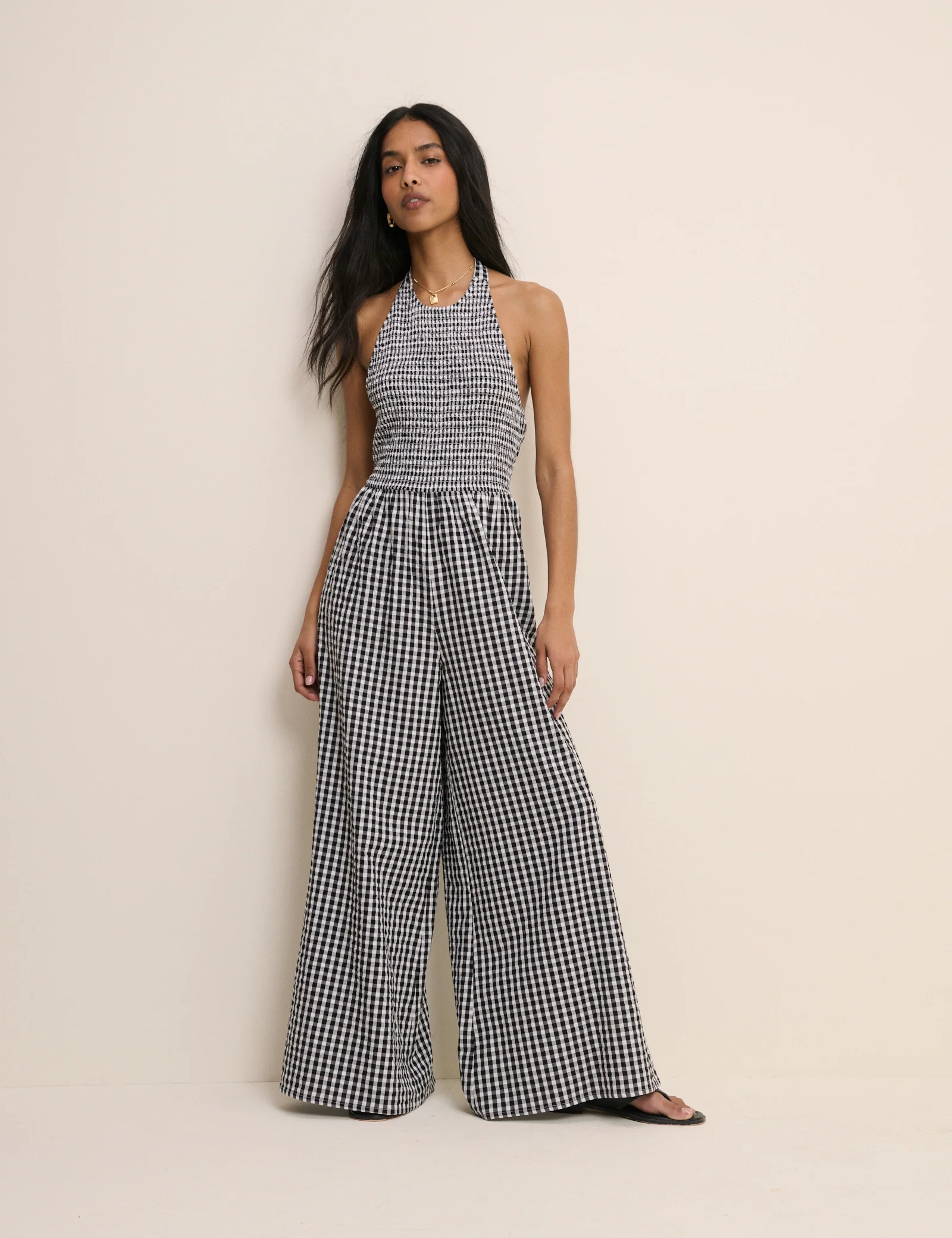 Black Gingham Halterneck Tizzy Jumpsuit - Image 4