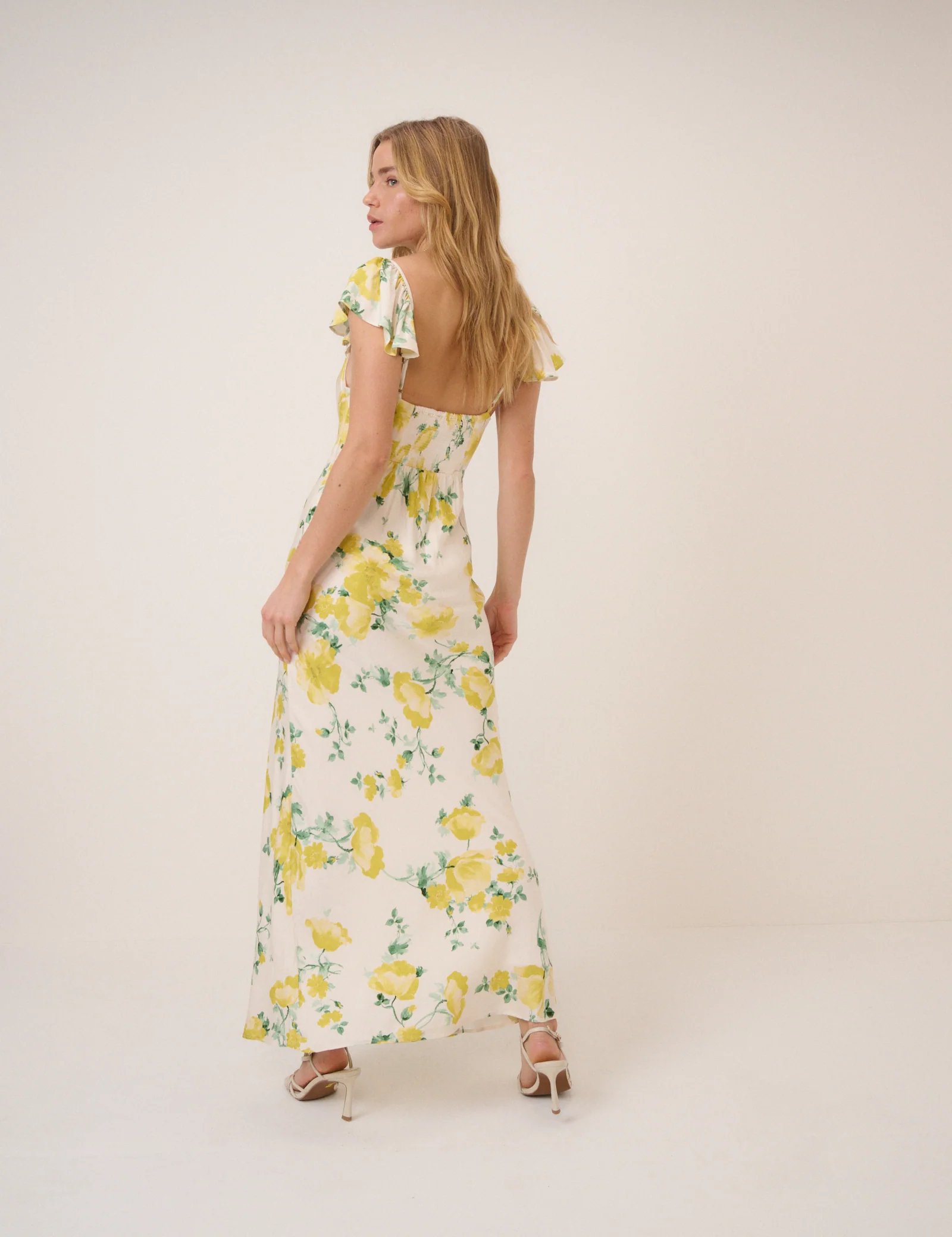 Ivory and Yellow Floral Lace Trim Tori Maxi Dress - Image 5