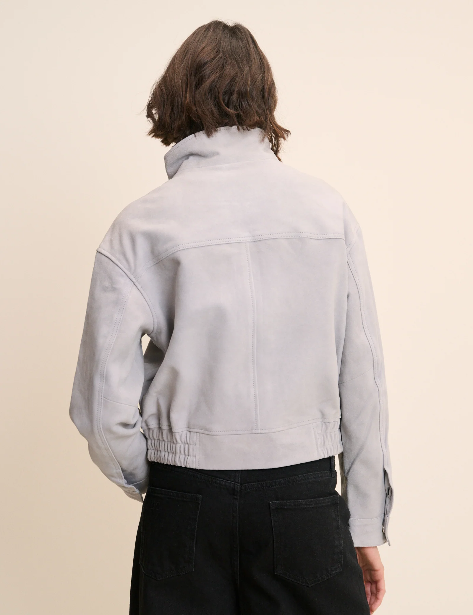 Grey Funnel Neck Suede Bomber - Image 5
