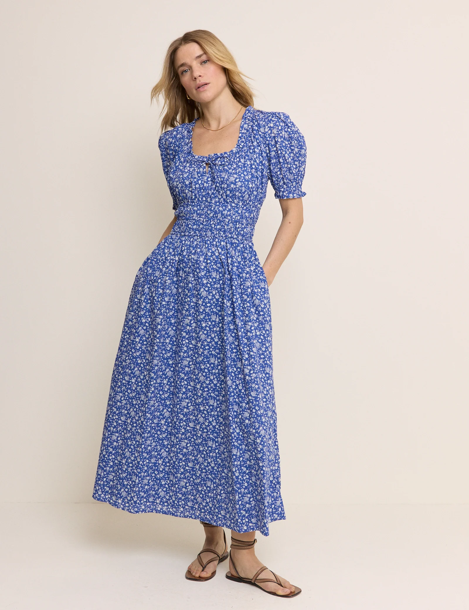 Blue Floral Tula Midi Dress