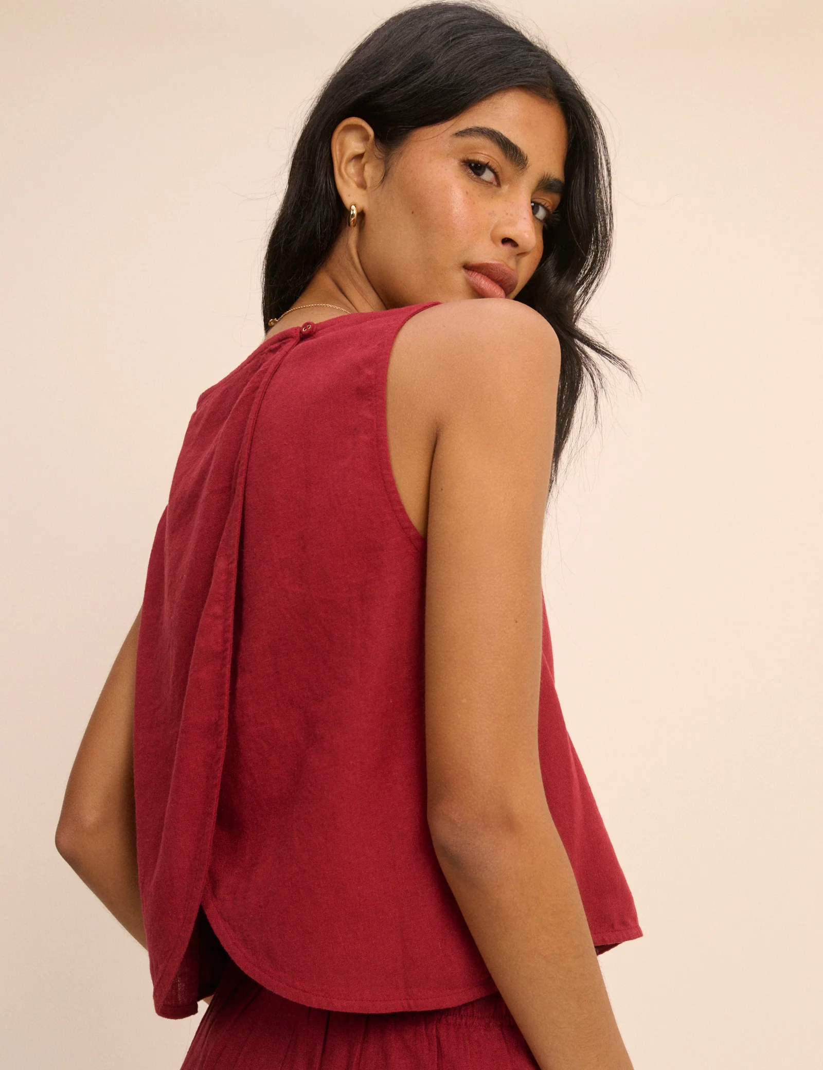 Red Linen-Blend Wrap Detail Tank Top - Image 5