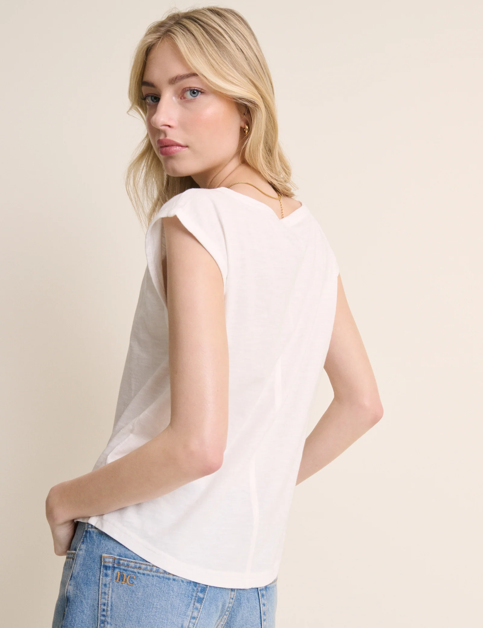 White Turn Up Sleeve Jersey Top - Image 5