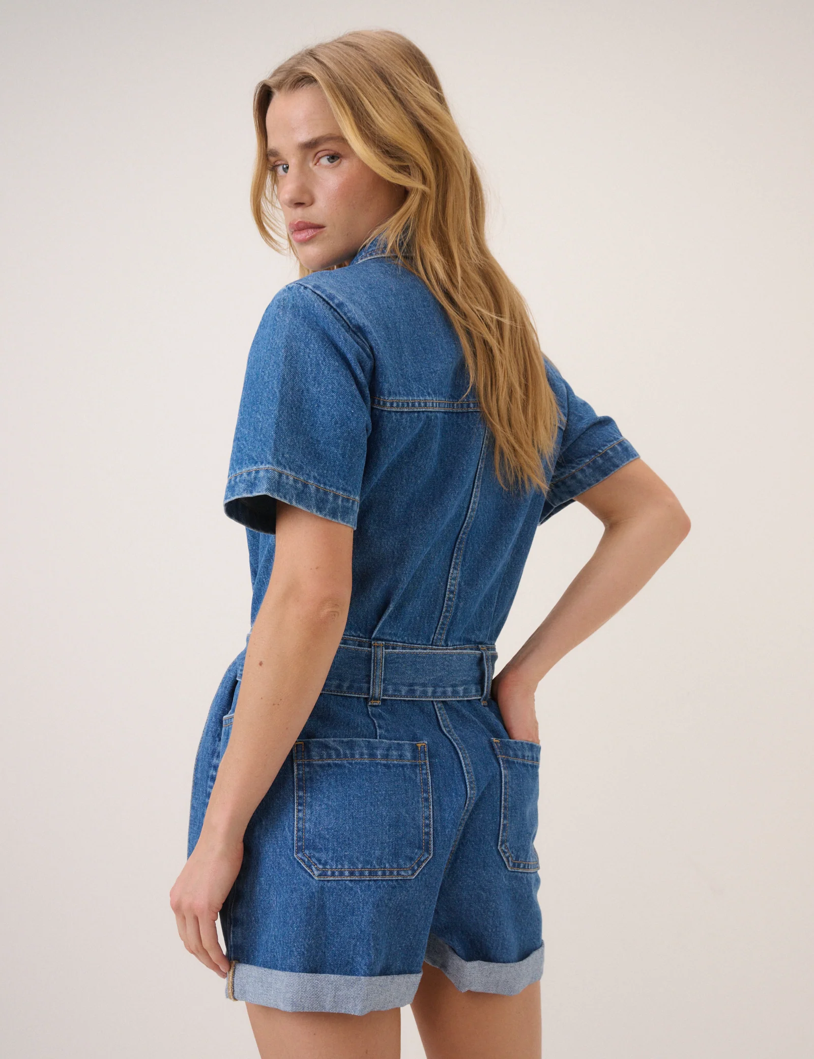 Mid Wash Tie Waist Tyler Denim Playsuit - Image 5