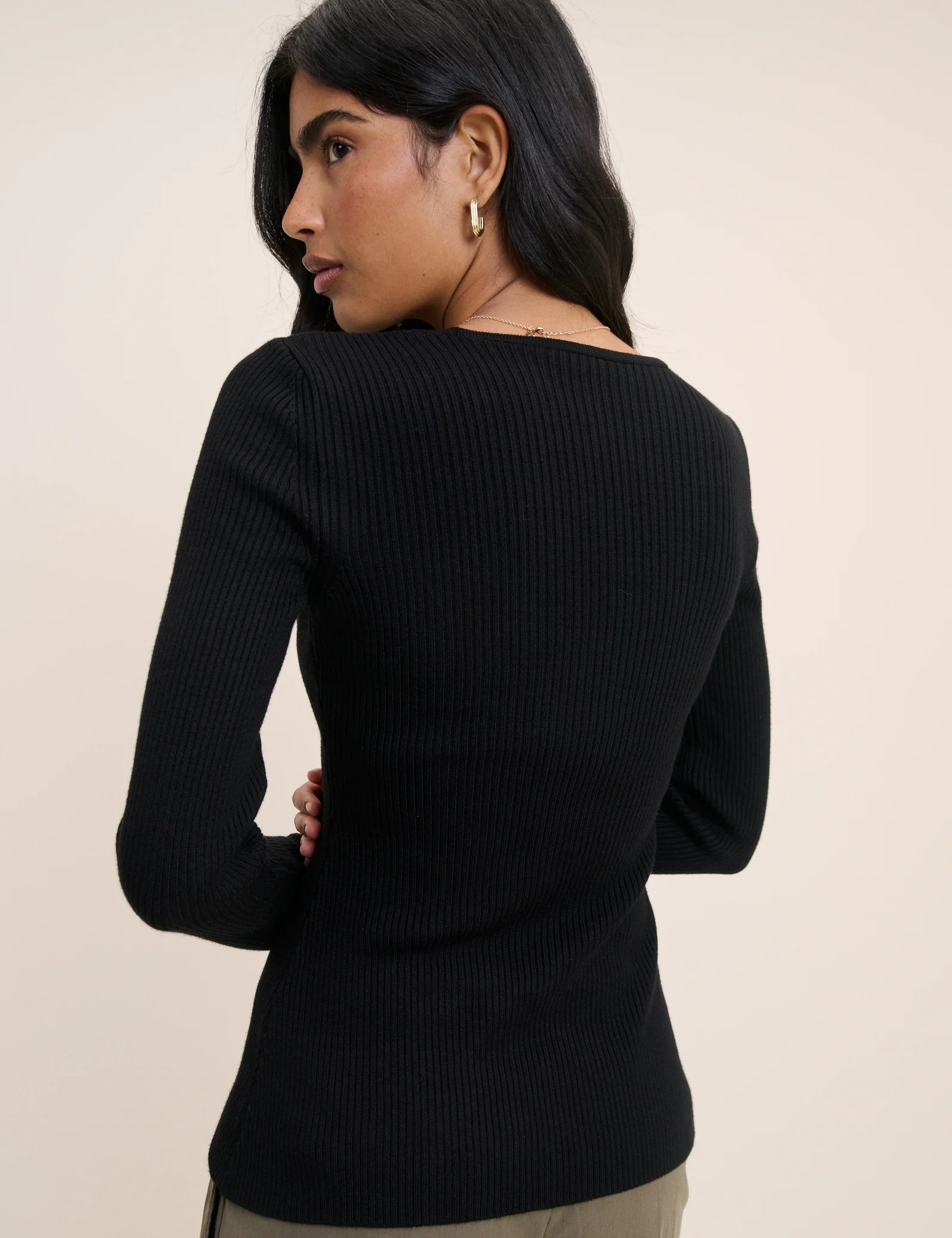Black V-Neck Button Through Waisted Cardigan - Image 5