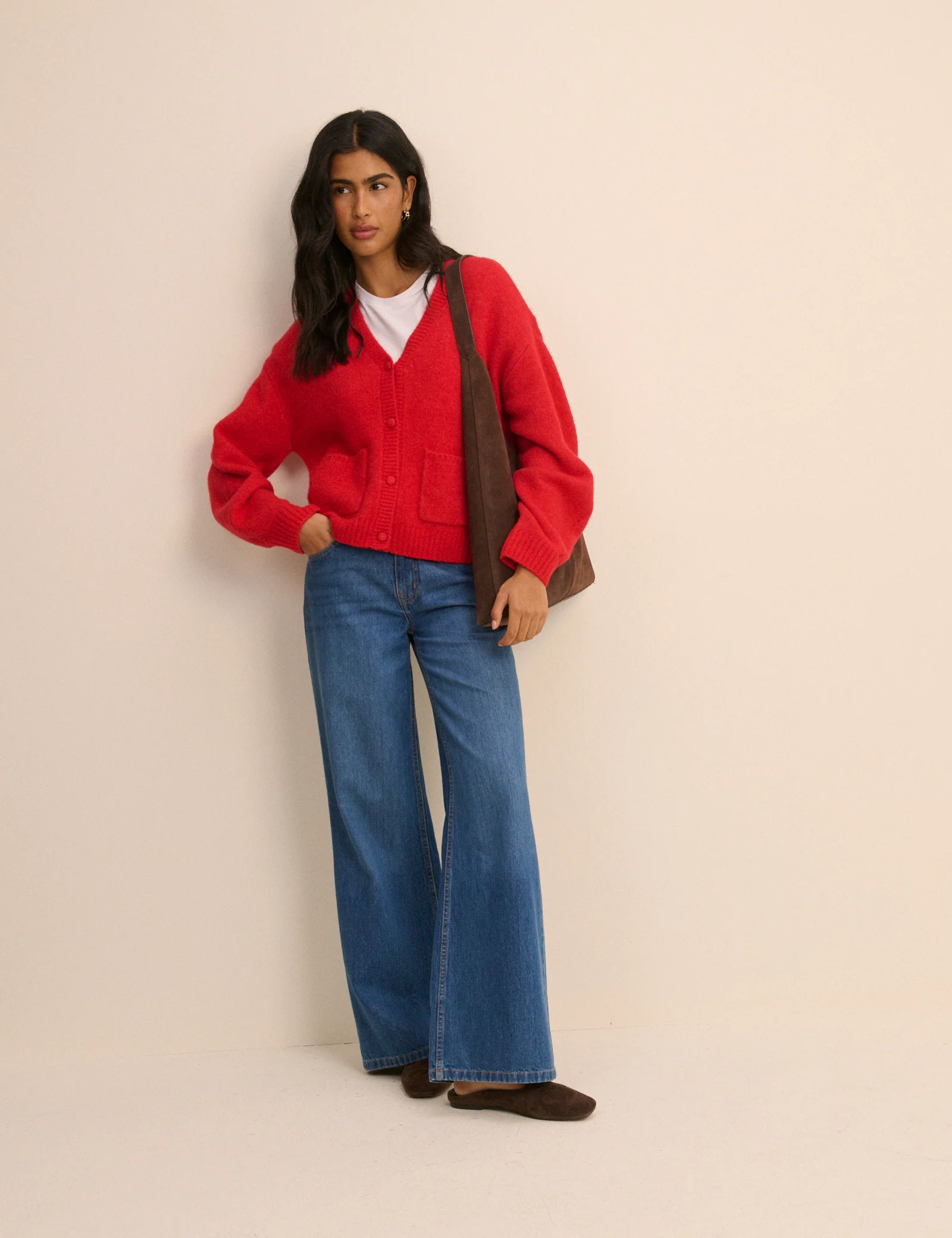 Red V-Neck Pocket Cardigan - Image 3