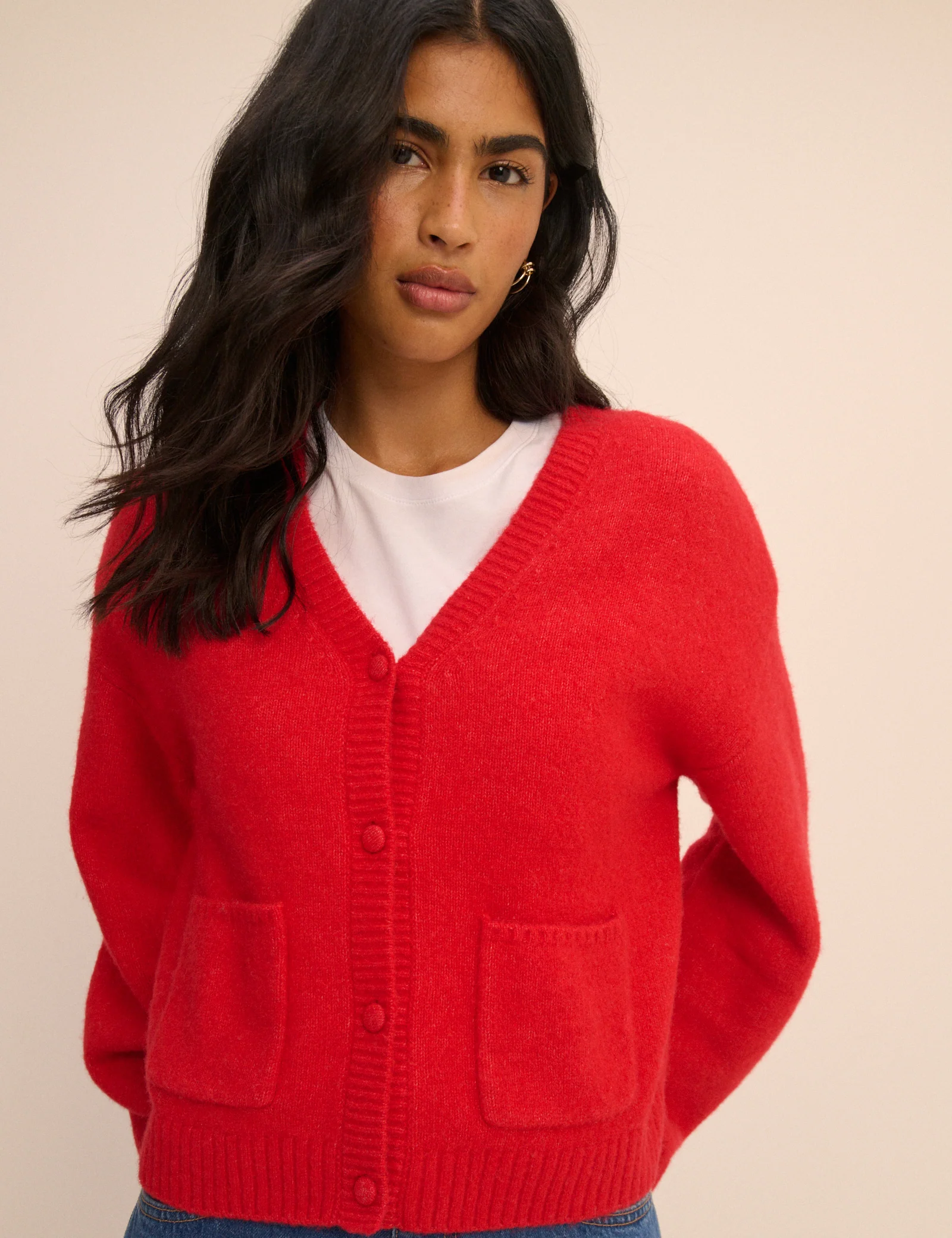 Red V-Neck Pocket Cardigan - Image 5