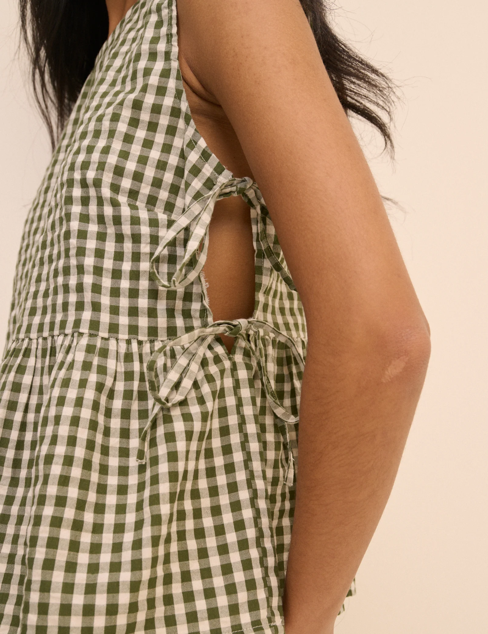 Green Gingham Side Tie Swing Top - Image 3