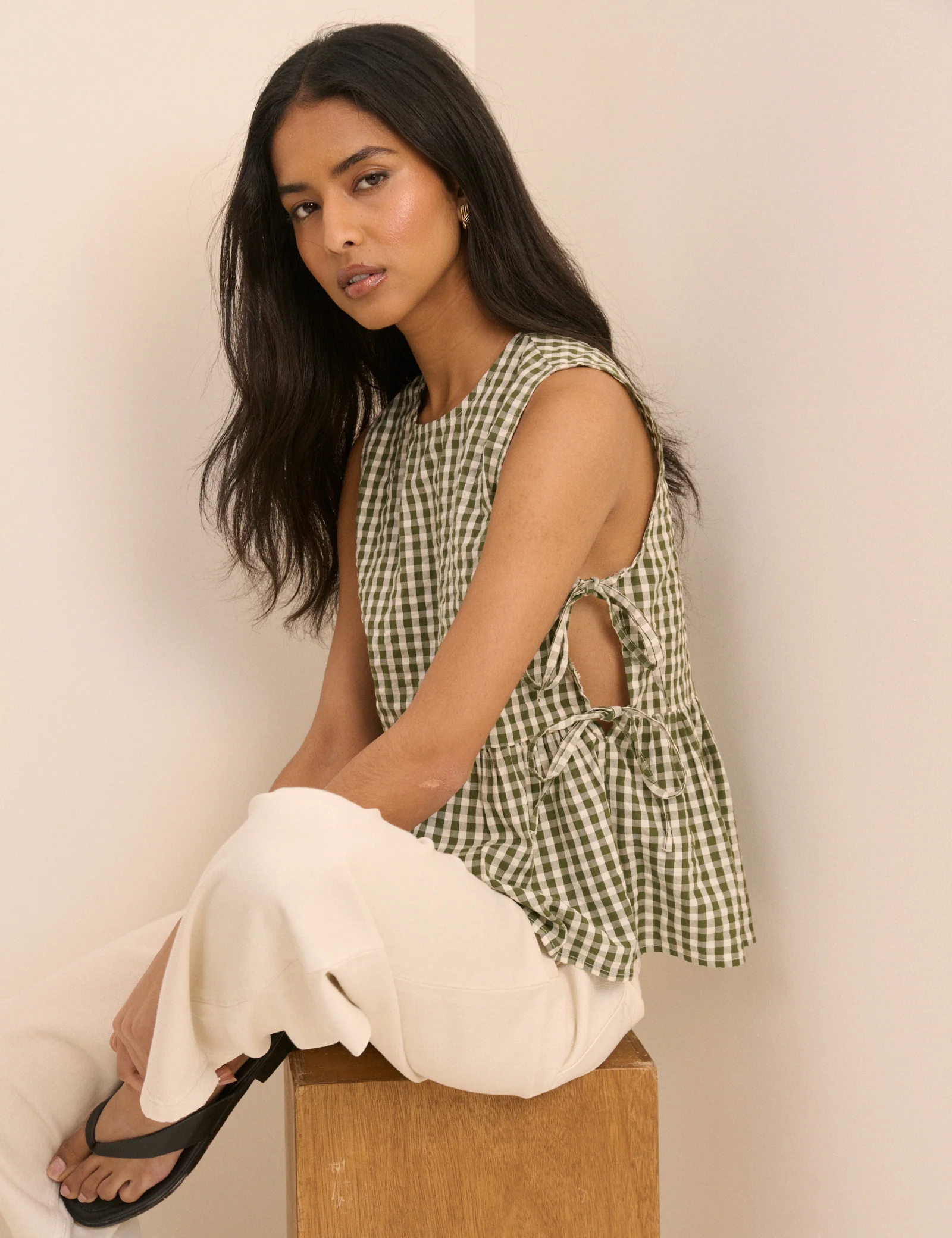 Green Gingham Side Tie Swing Top - Image 4