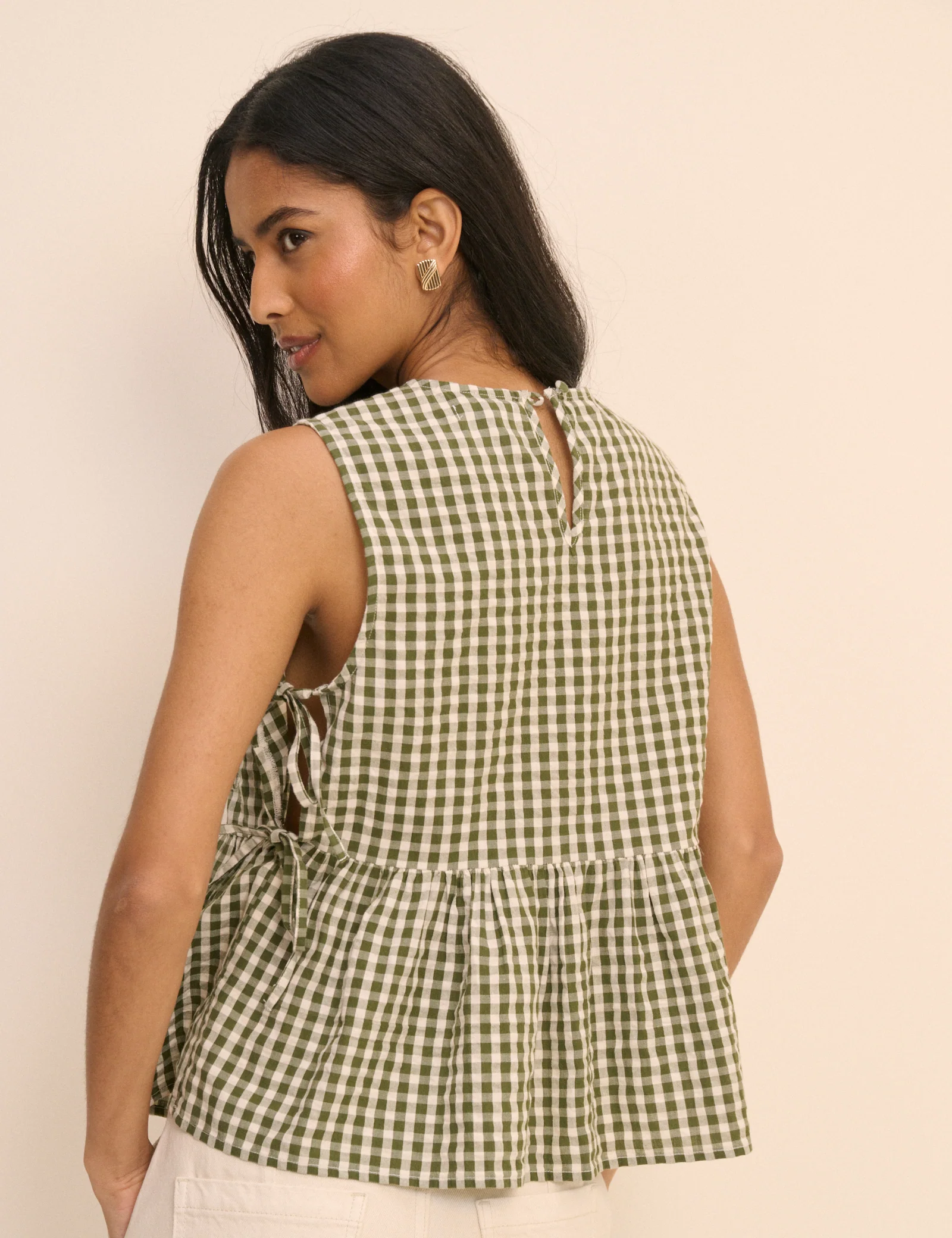 Green Gingham Side Tie Swing Top - Image 5
