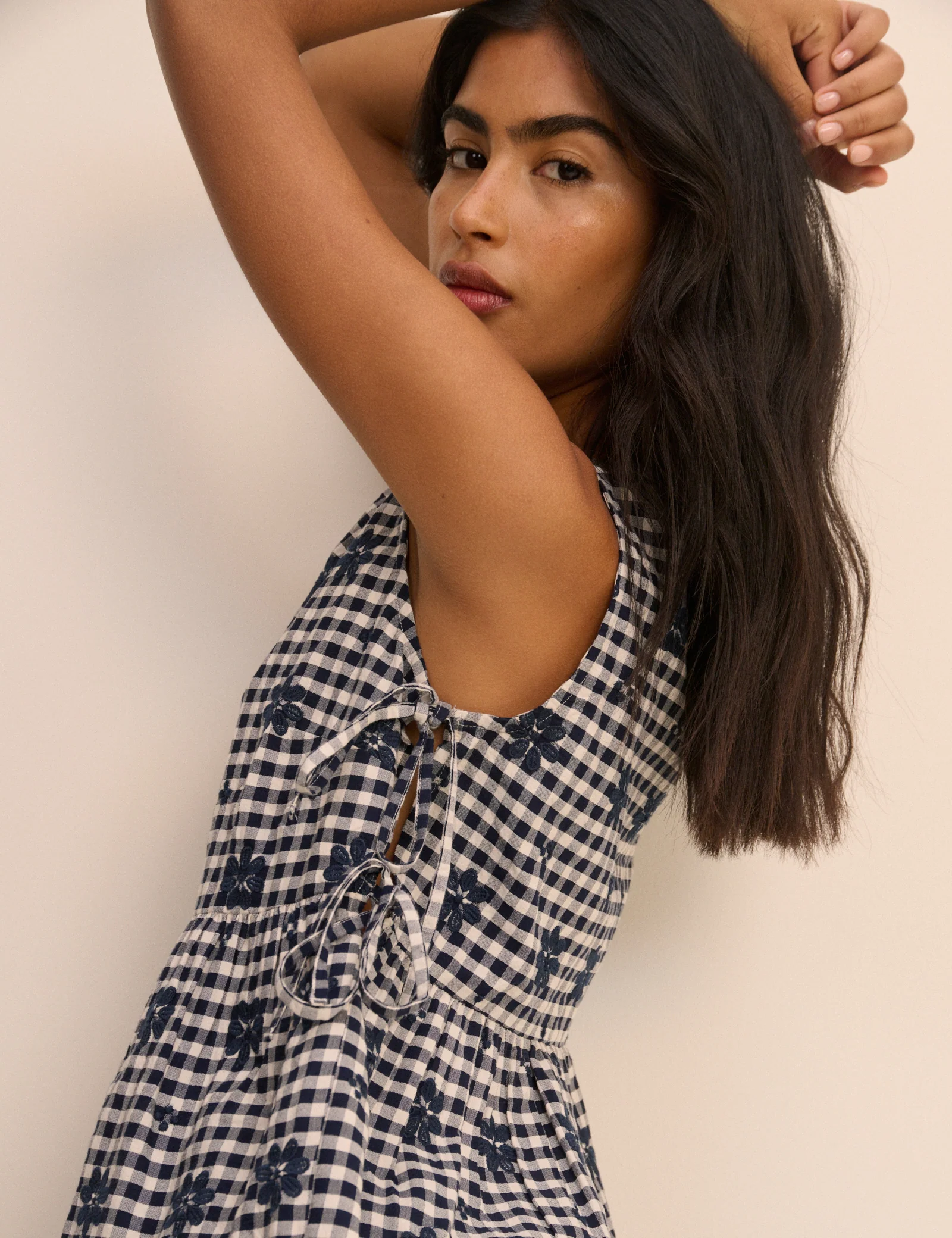Navy Gingham Side Tie Swing Top - Image 3