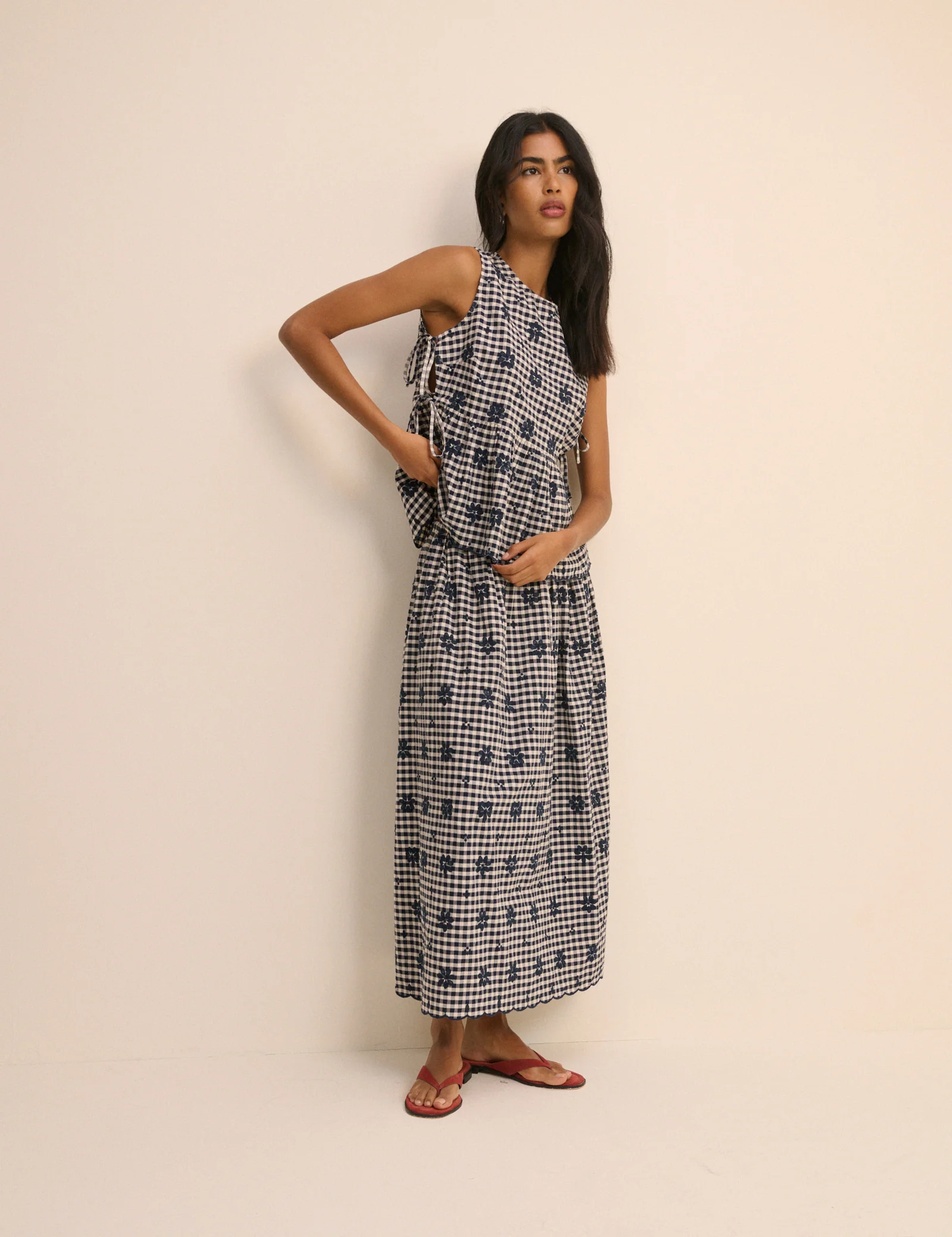 Navy Gingham Side Tie Swing Top - Image 4
