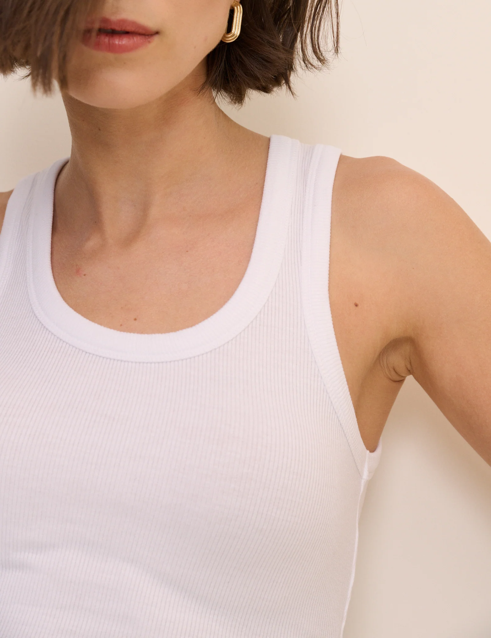 White Ribbed Scoop Neck Vest Top - Image 2
