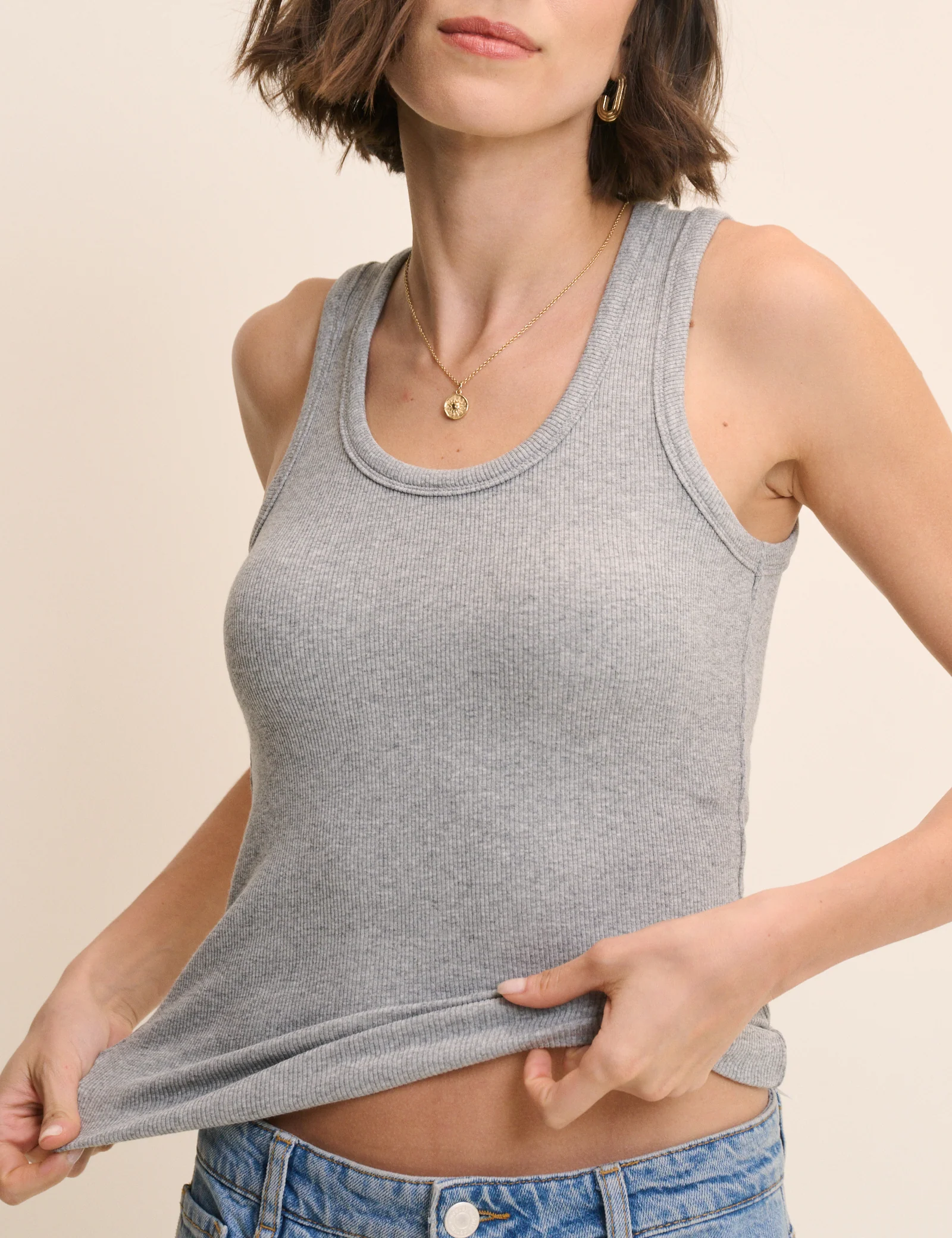 Grey Ribbed Scoop Neck Vest Top - Image 2