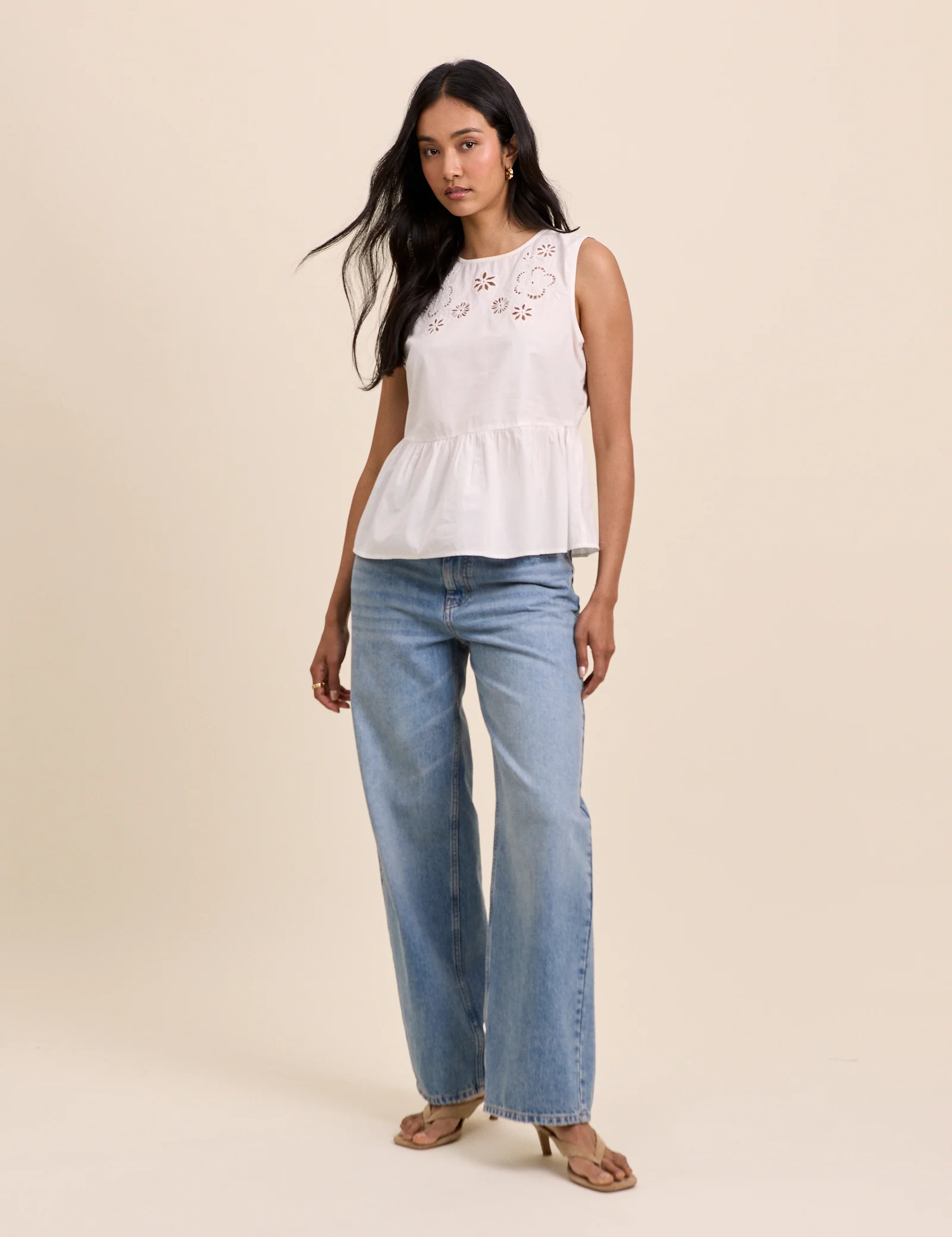 White Floral Cutwork Vera Peplum Top - Image 2