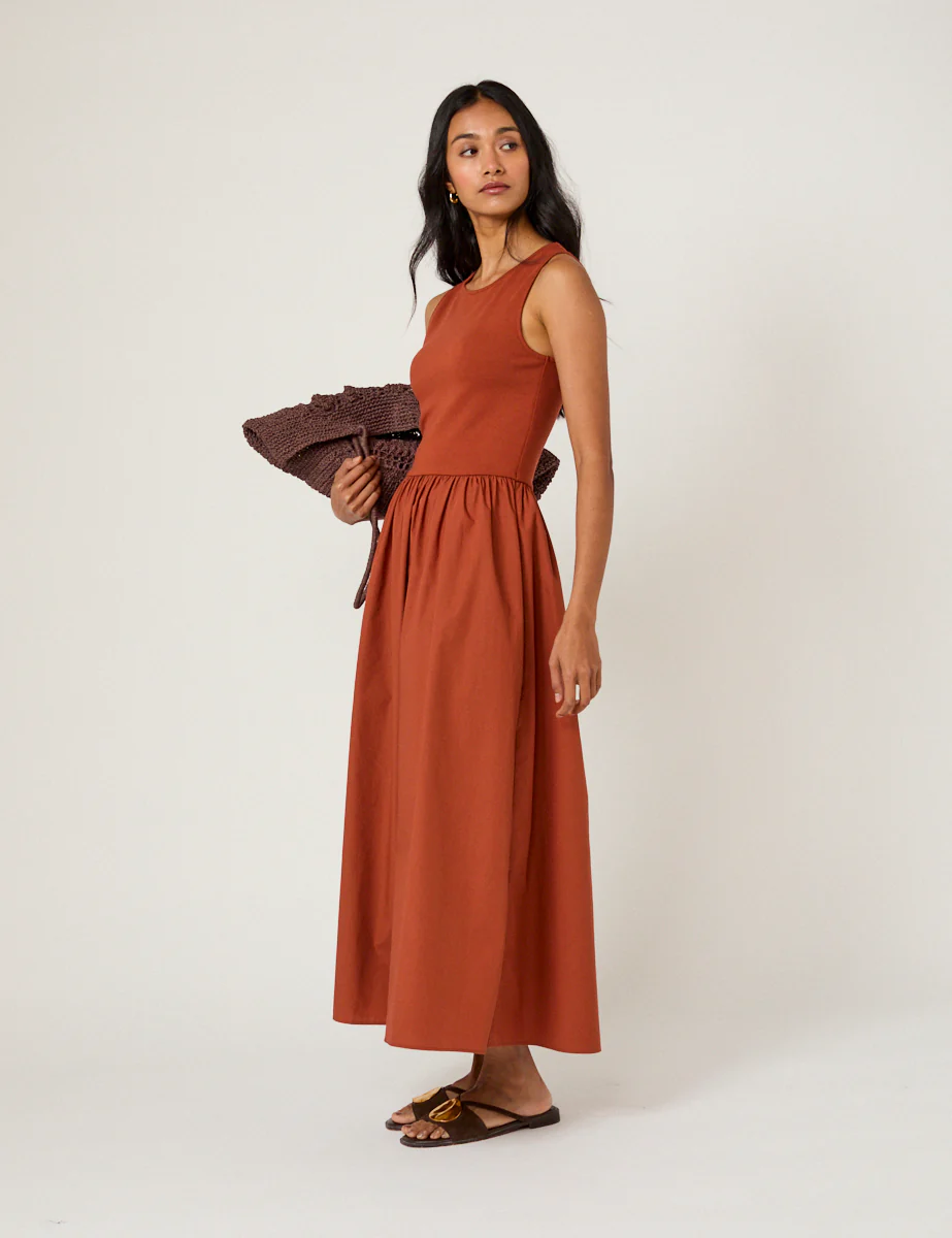 Burnt Orange Sleeveless Vera Midi Dress
