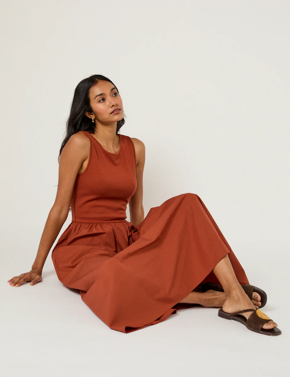 Burnt Orange Sleeveless Vera Midi Dress - Image 4