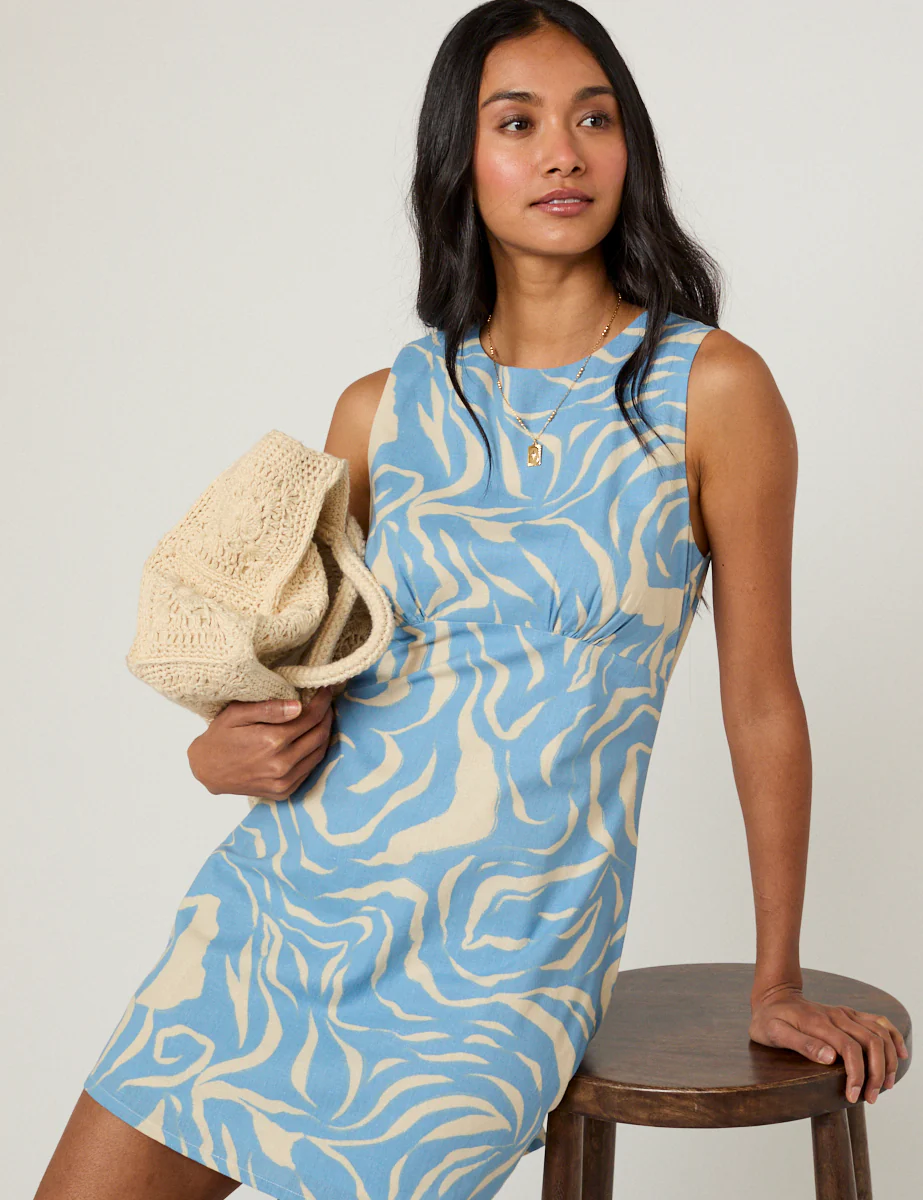 Blue Printed Sleeveless Vicky Mini Dress - Image 2