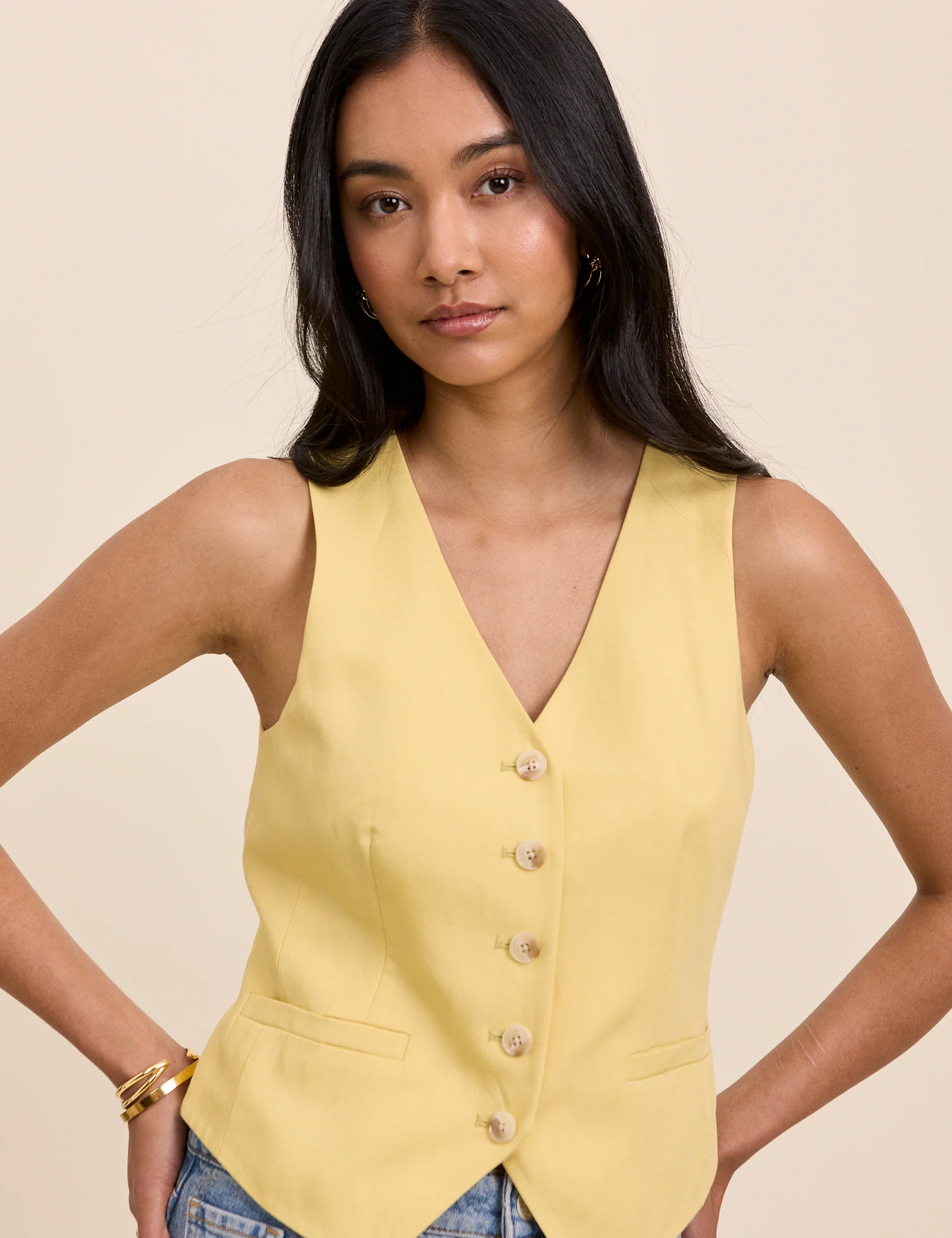 Yellow Linen-Blend Tailored Waistcoat - Image 2