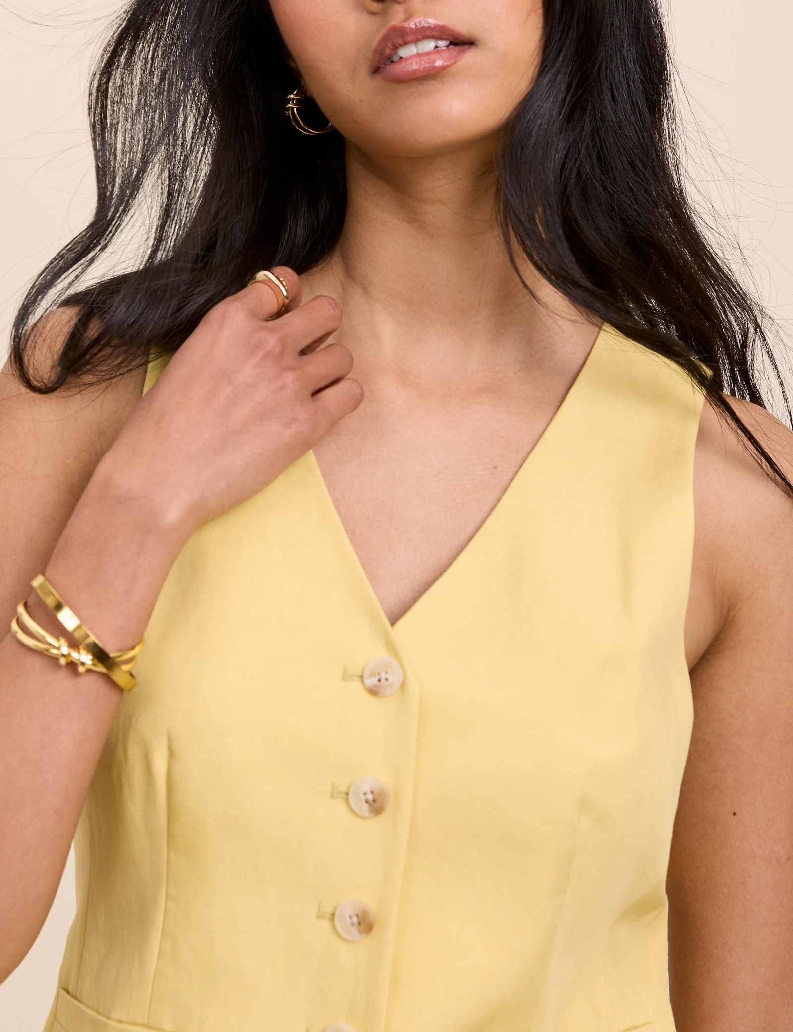 Yellow Linen-Blend Tailored Waistcoat - Image 3