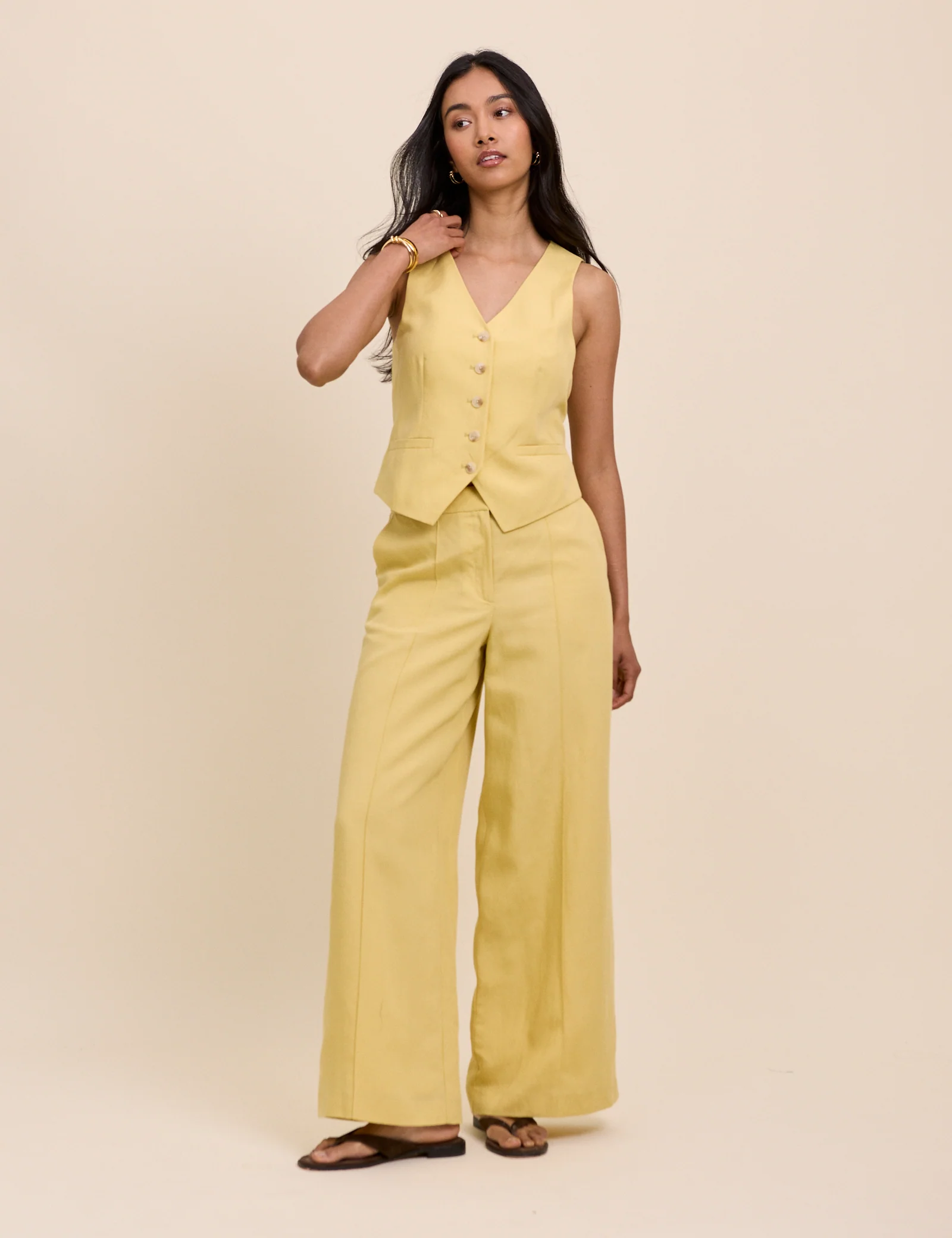 Yellow Linen-Blend Tailored Waistcoat - Image 4