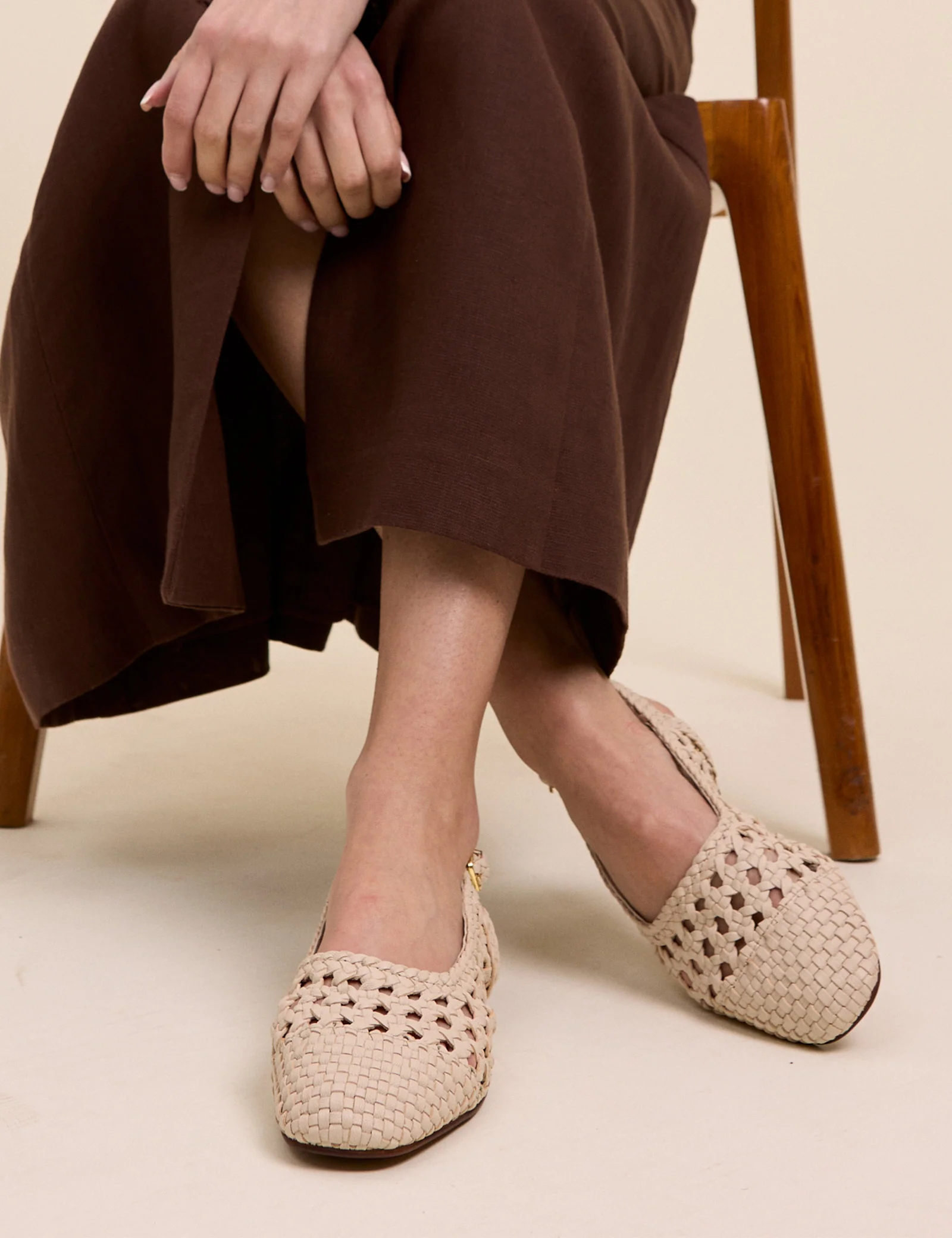Ivory Woven Leather Slingback Flats - Image 3
