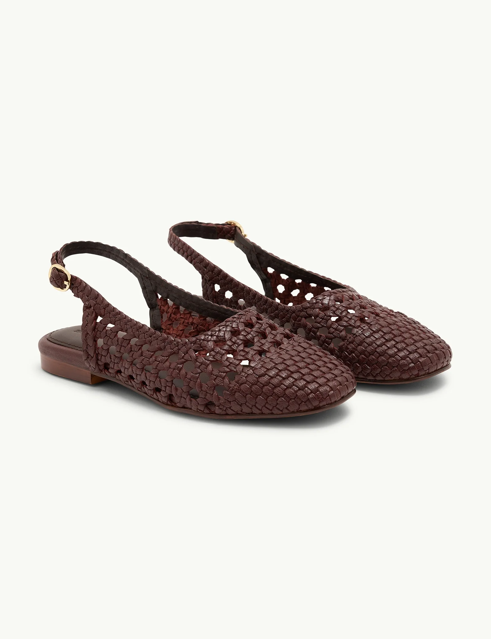 Brown Woven Leather Slingback Flats - Image 3