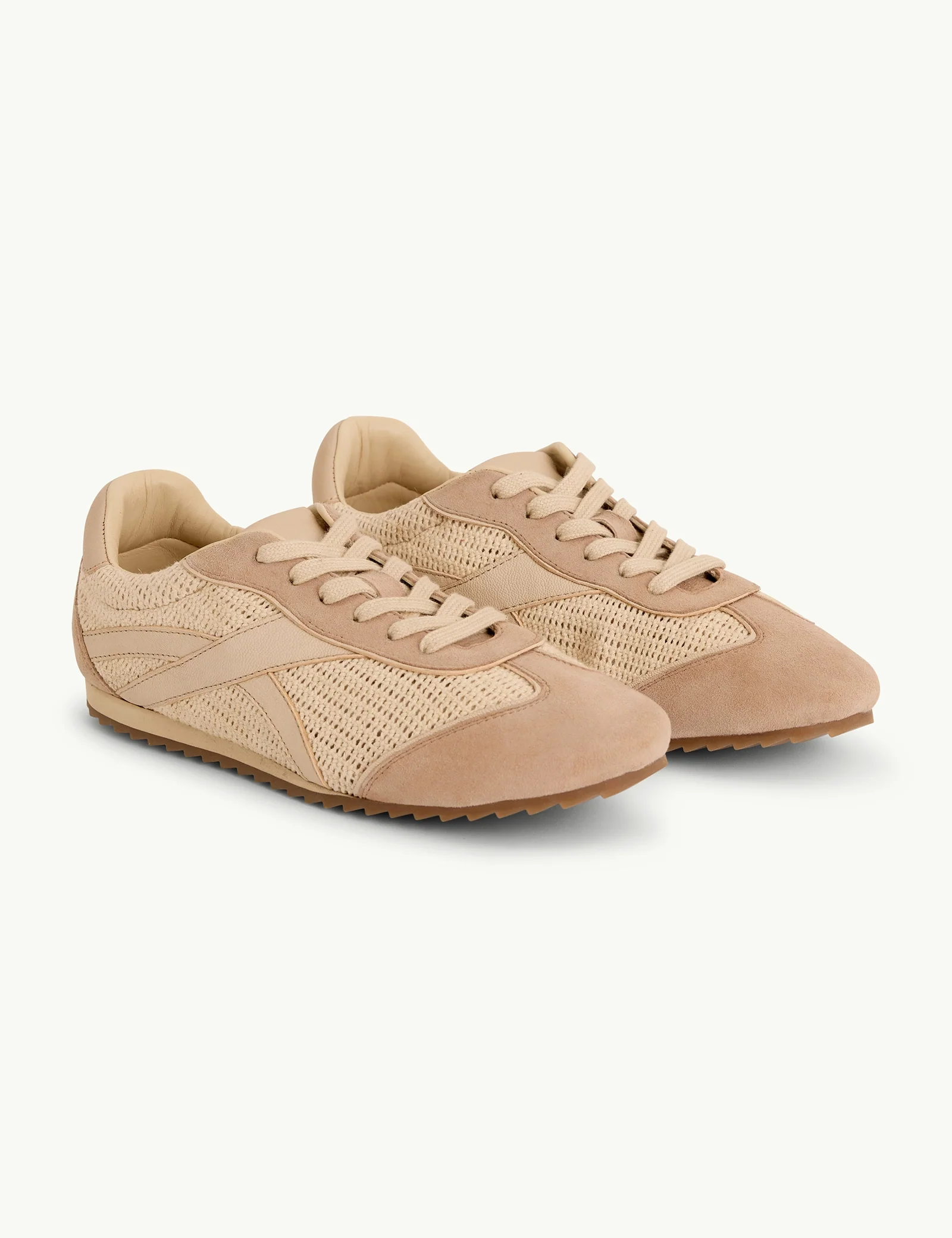 Beige and Cream Suede Trainers - Image 4