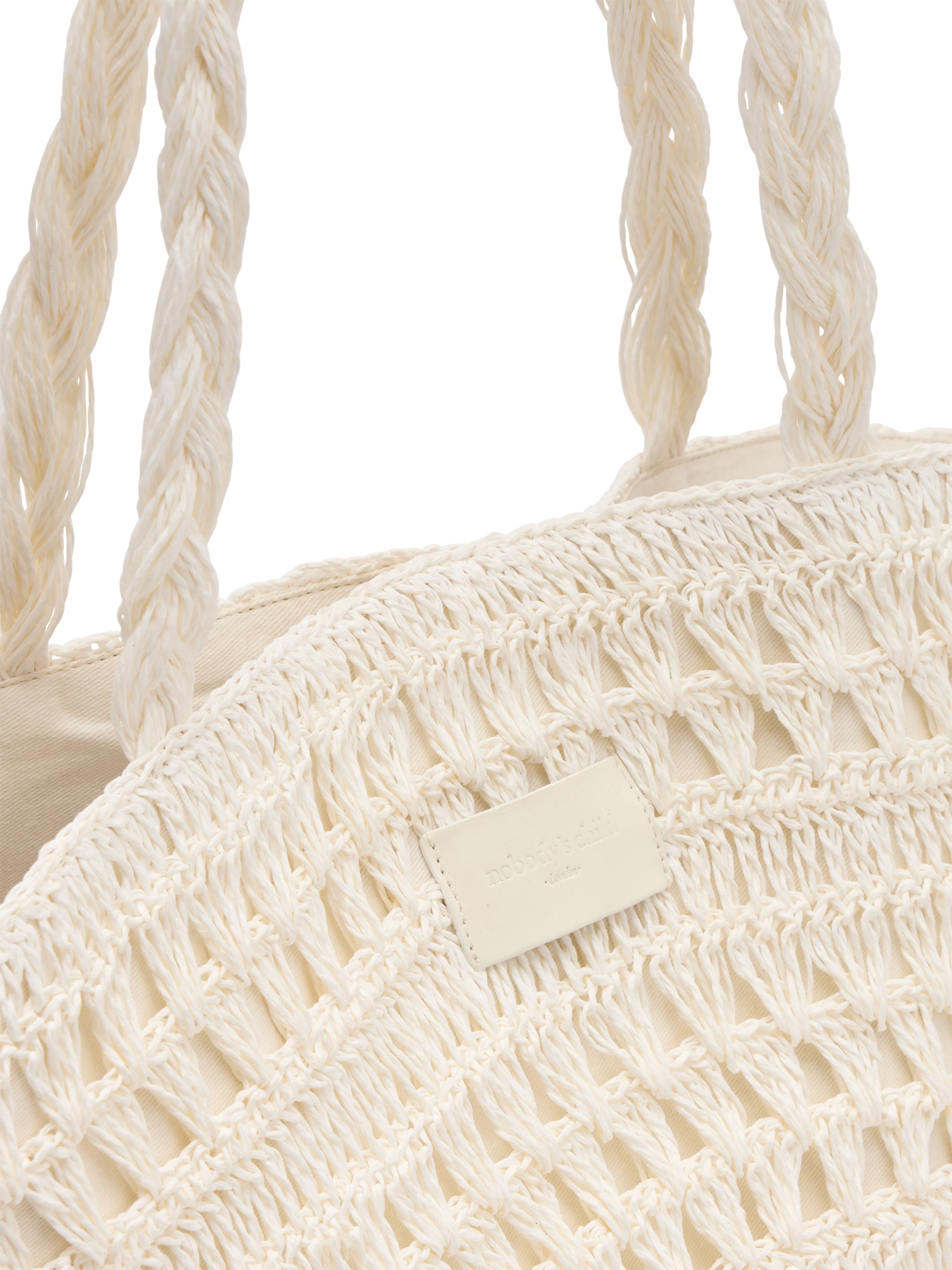 White Raffia Tote Bag - Image 3