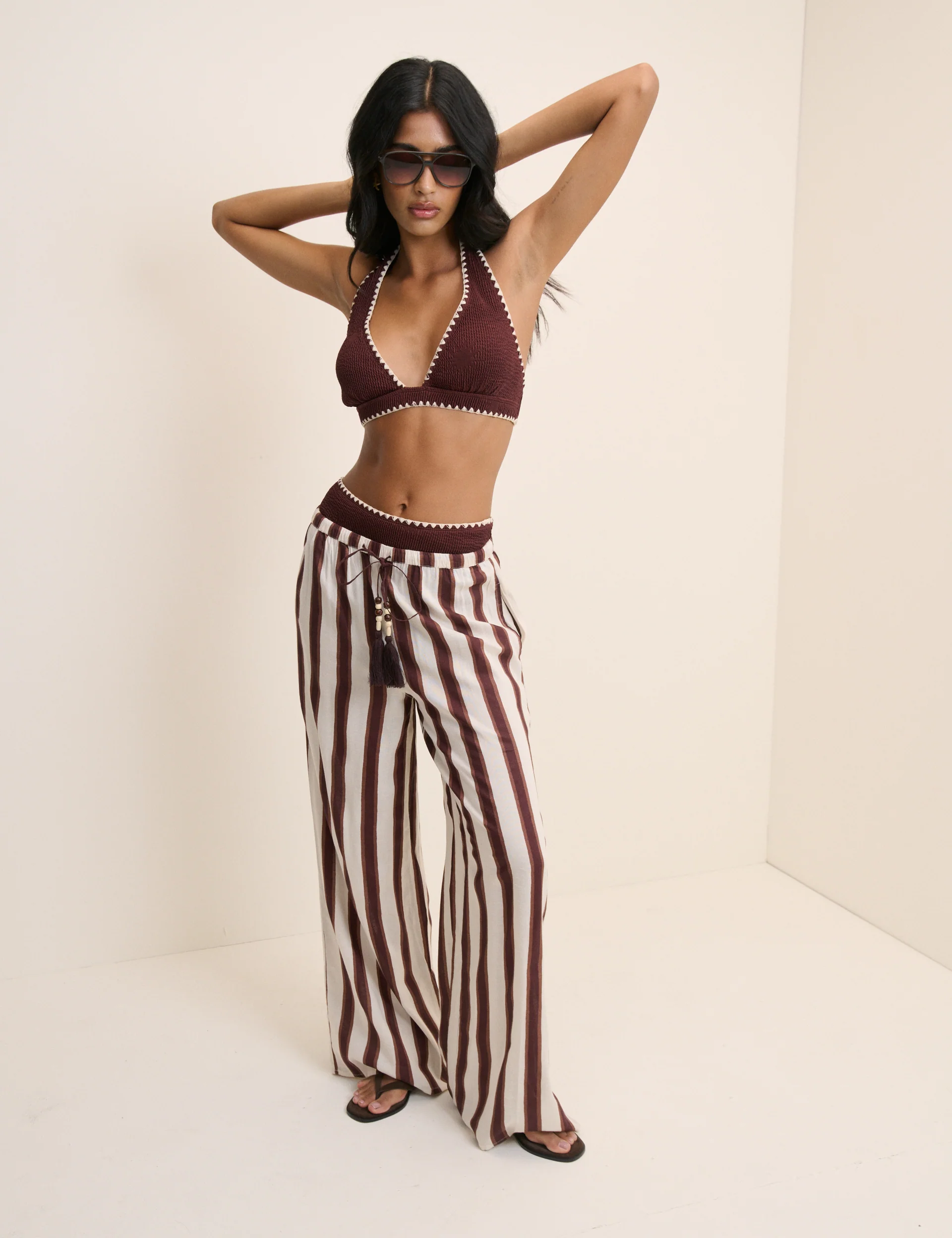 Brown Whipstitch High Waisted Bikini Bottoms - Image 2