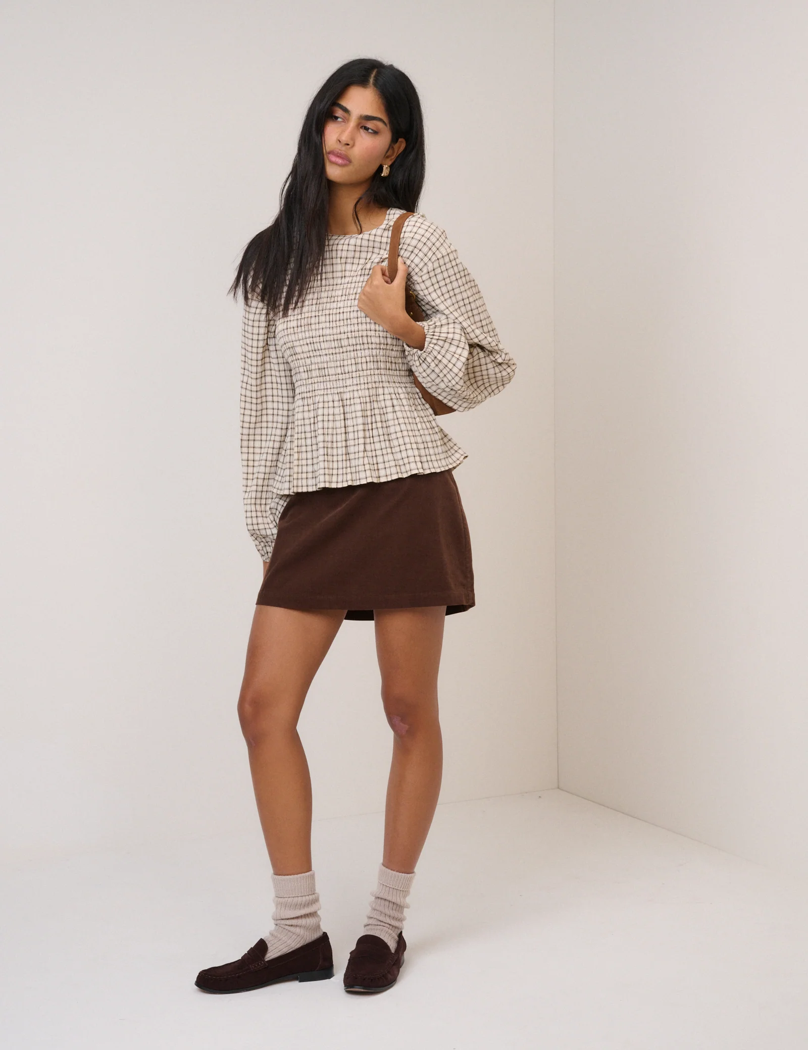 Yellow Check Shirred Blouse - Image 2