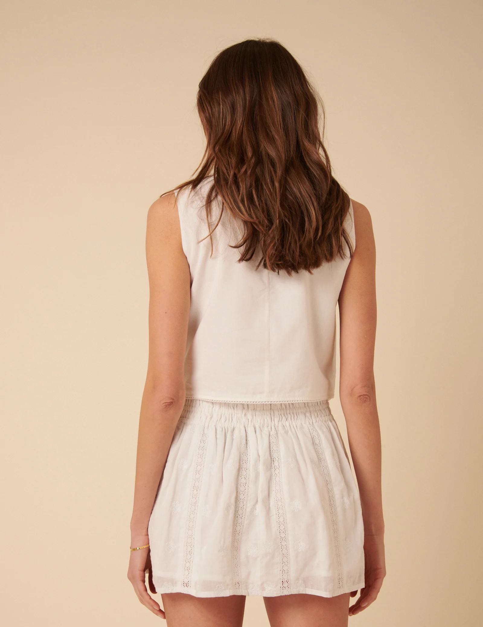 White Embroidered Lace Trim Mini Skirt - Image 5