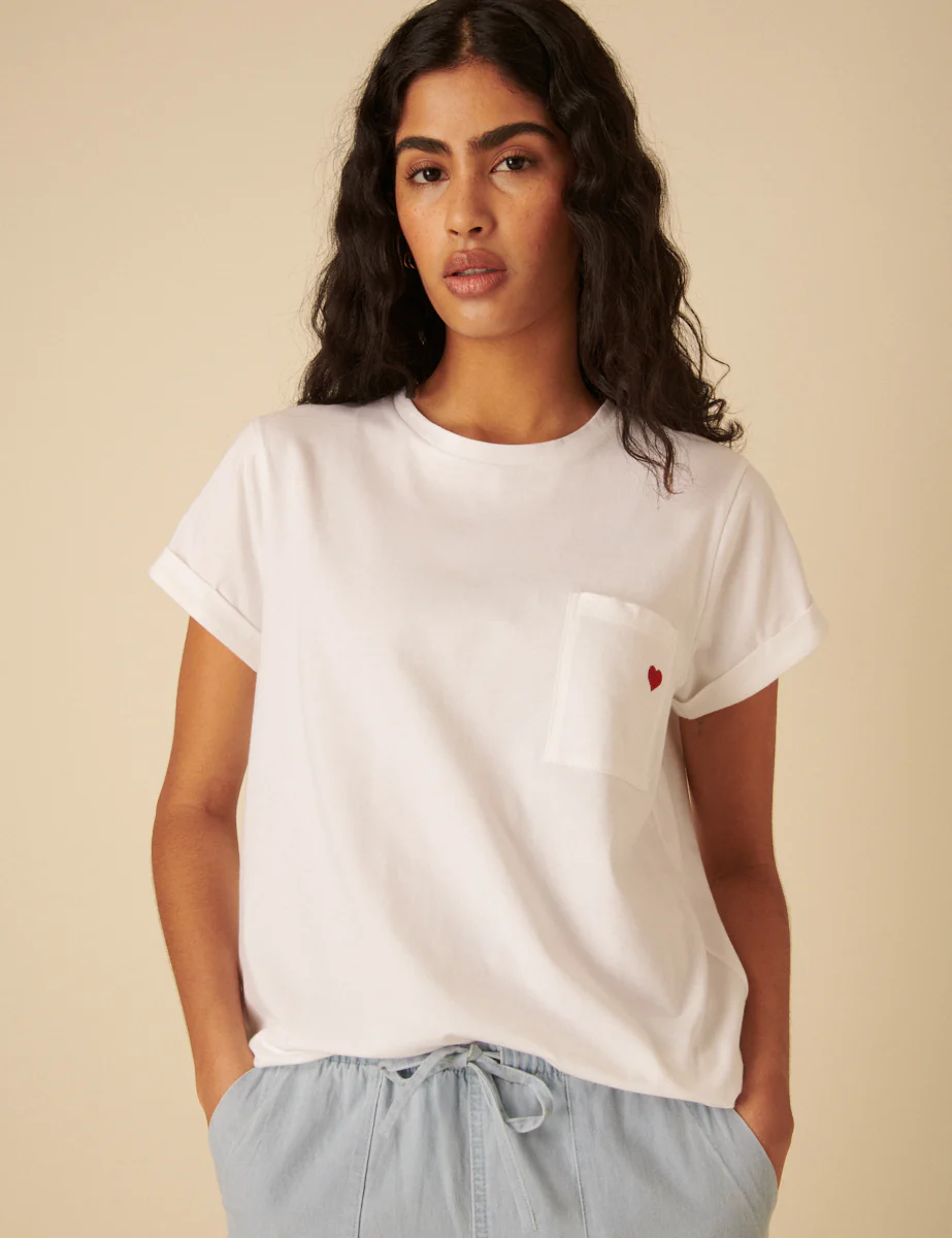White Heart Embroidered T-Shirt - Image 2