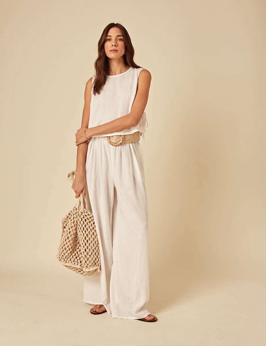 White Linen-Blend Swing Top - Image 2