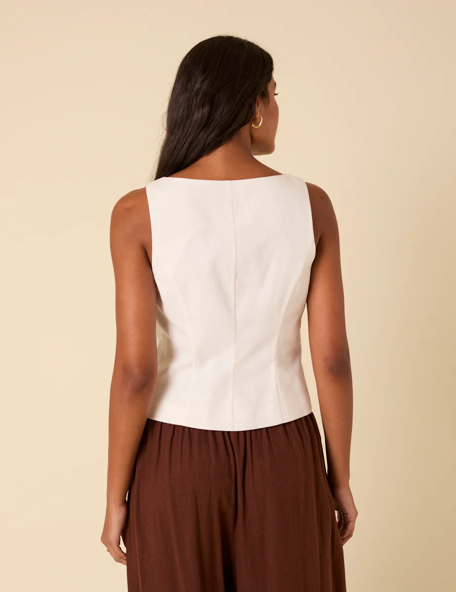 White Linen-Blend Tailored Waistcoat - Image 4