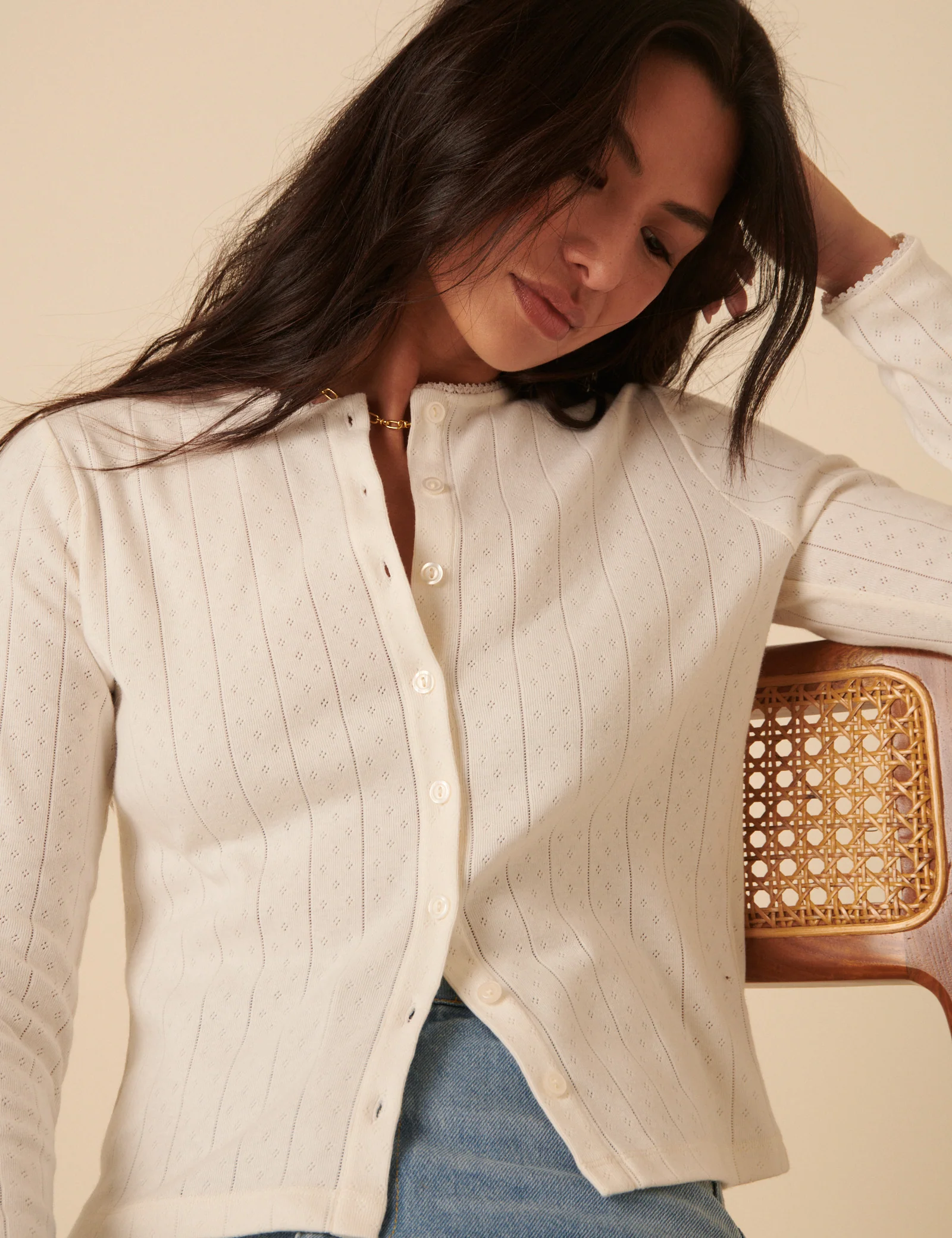 White Pointelle Cardigan - Image 2