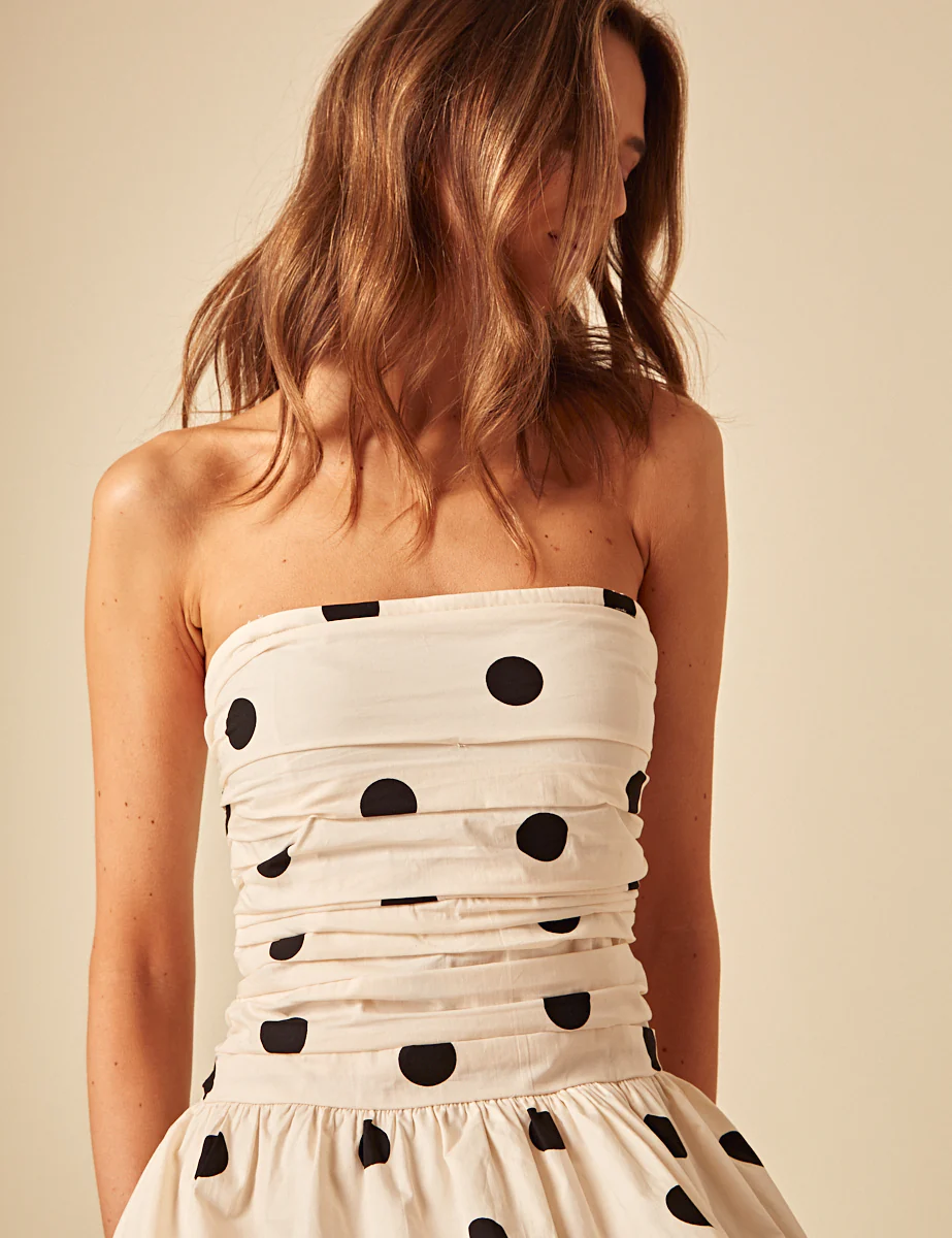 White Polka Dot Bandeau Felicity Midi Dress - Image 2