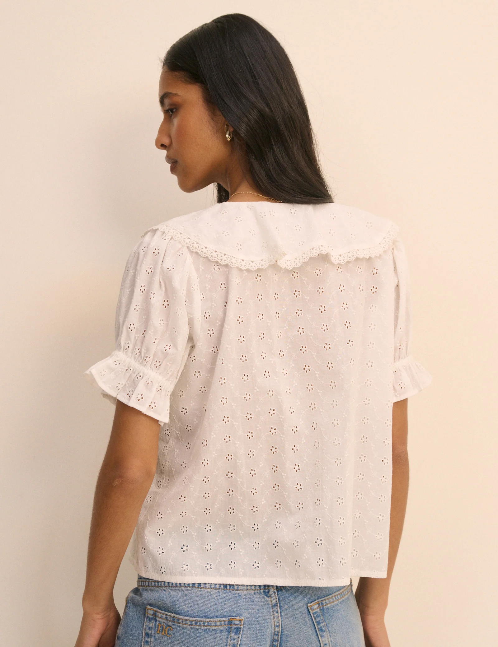 White Floral Broderie Ruffle Trim Top - Image 5