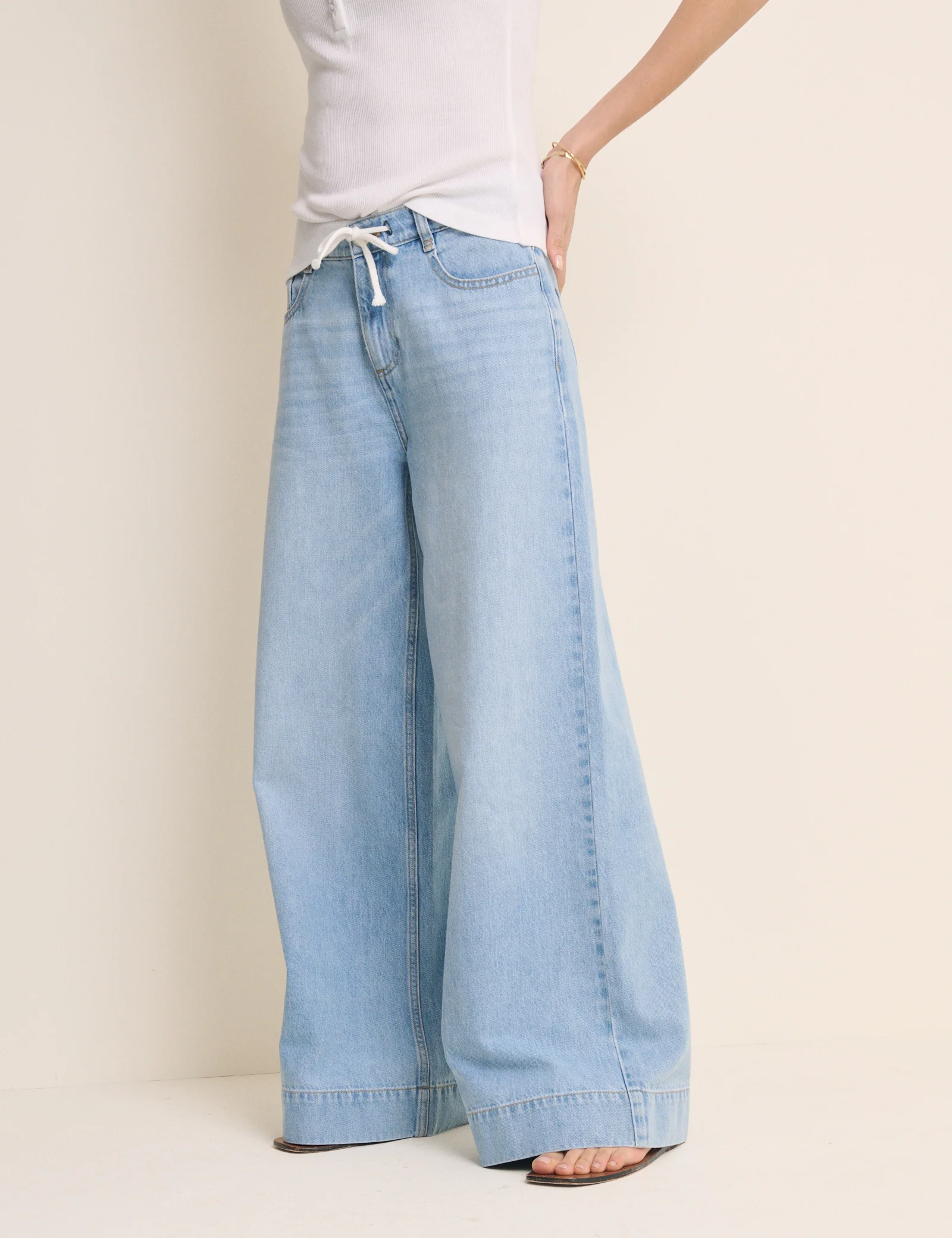 Light Blue Drawstring Wide Leg Wickham Jean - Image 2