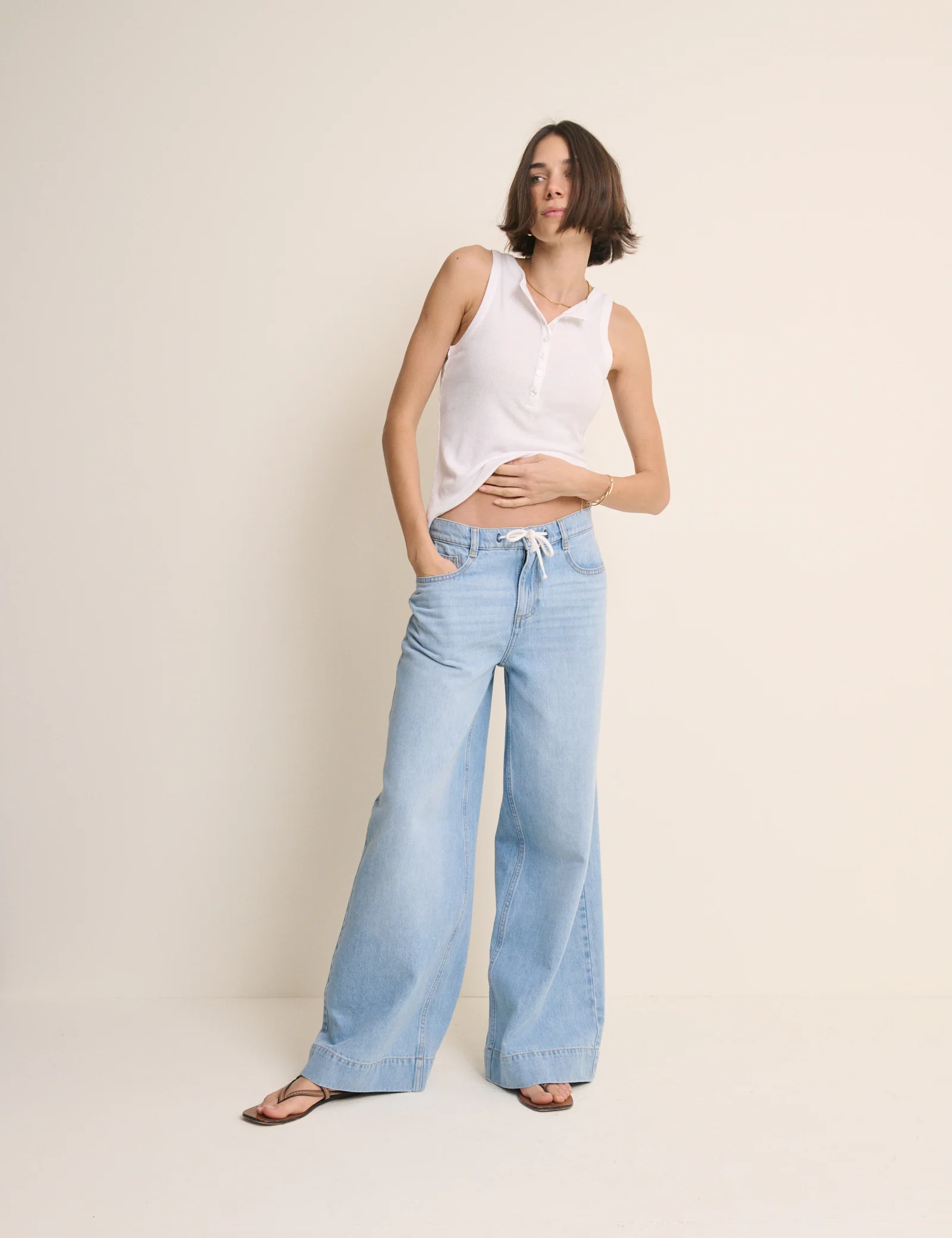 Light Blue Drawstring Wide Leg Wickham Jean - Image 3