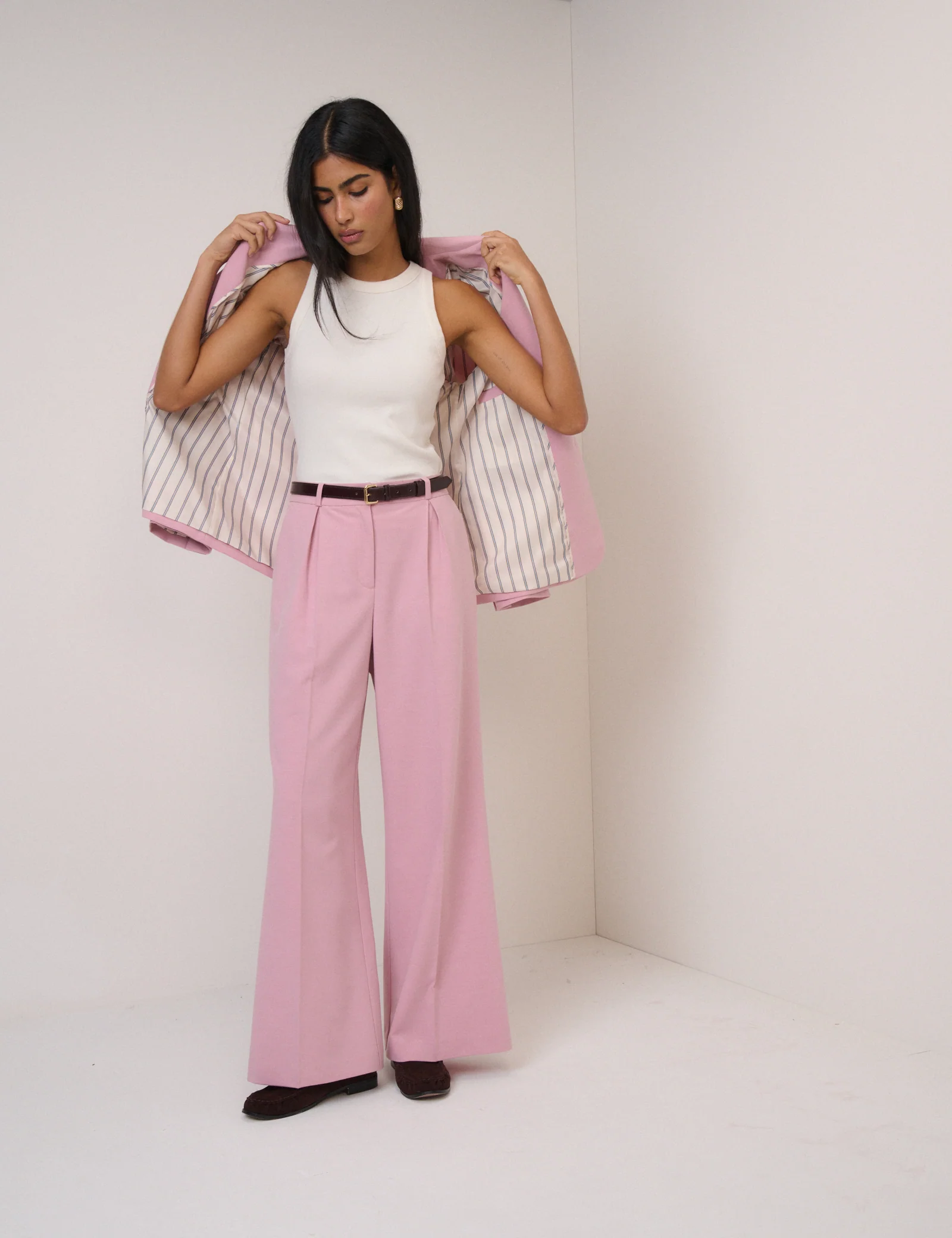 Pink High Waisted Wide Leg Trousers - Image 5