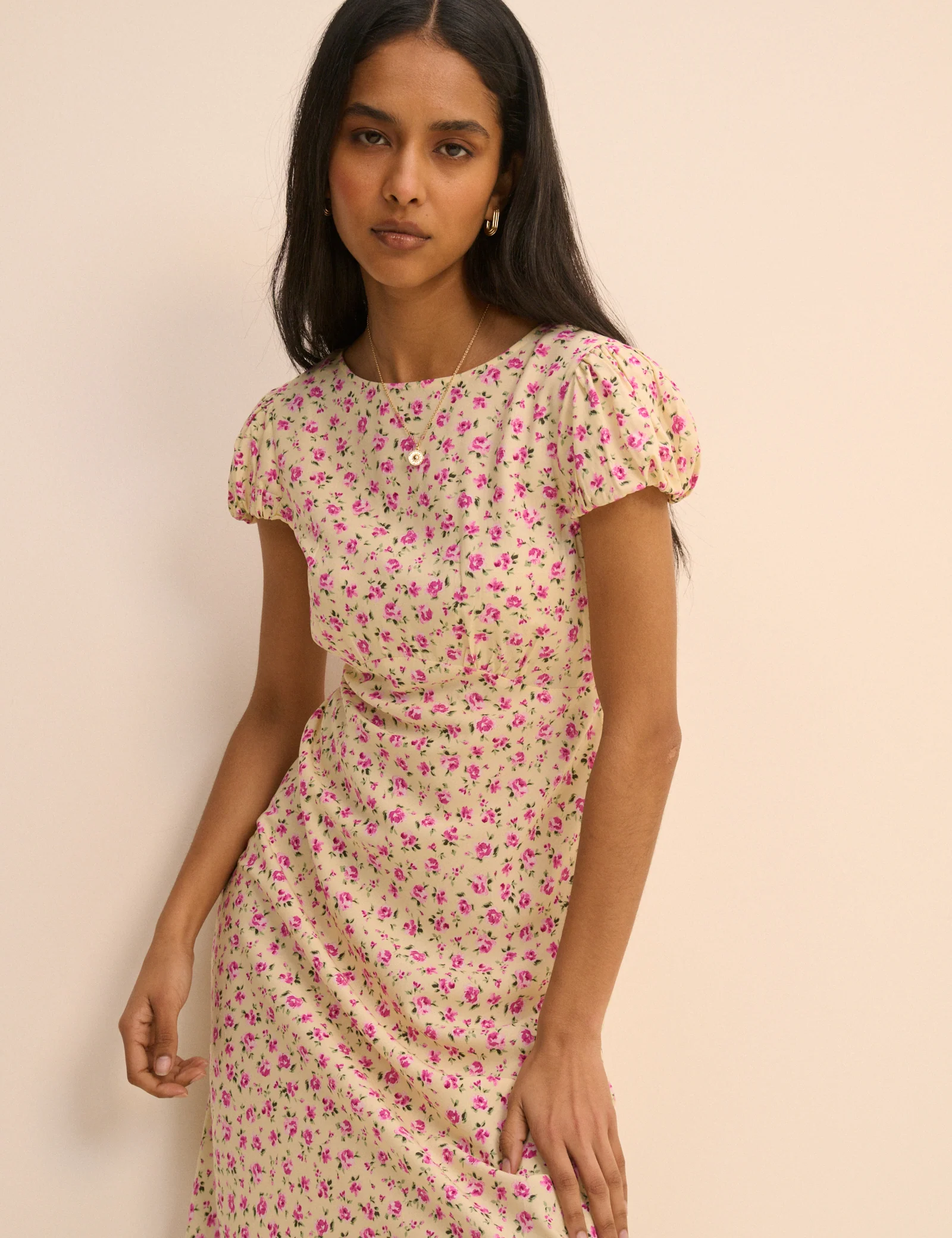 Cream and Pink Floral Willow Midi Dress - Image 2