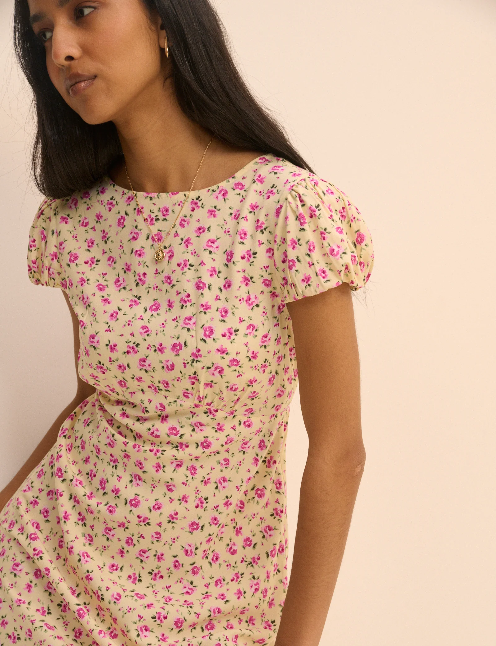 Cream and Pink Floral Willow Midi Dress - Image 4
