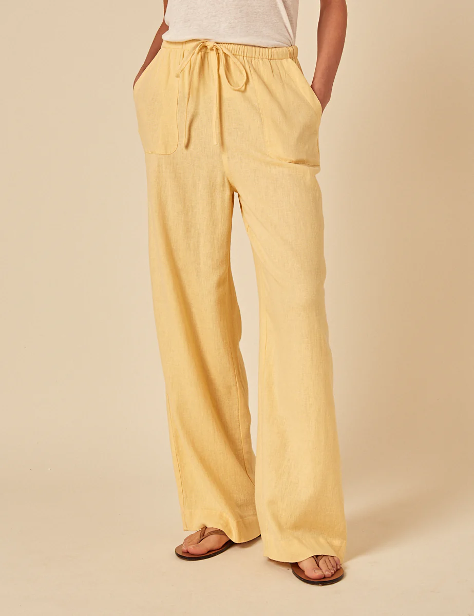 Butter Yellow Linen-Blend Shona Trousers - Image 2