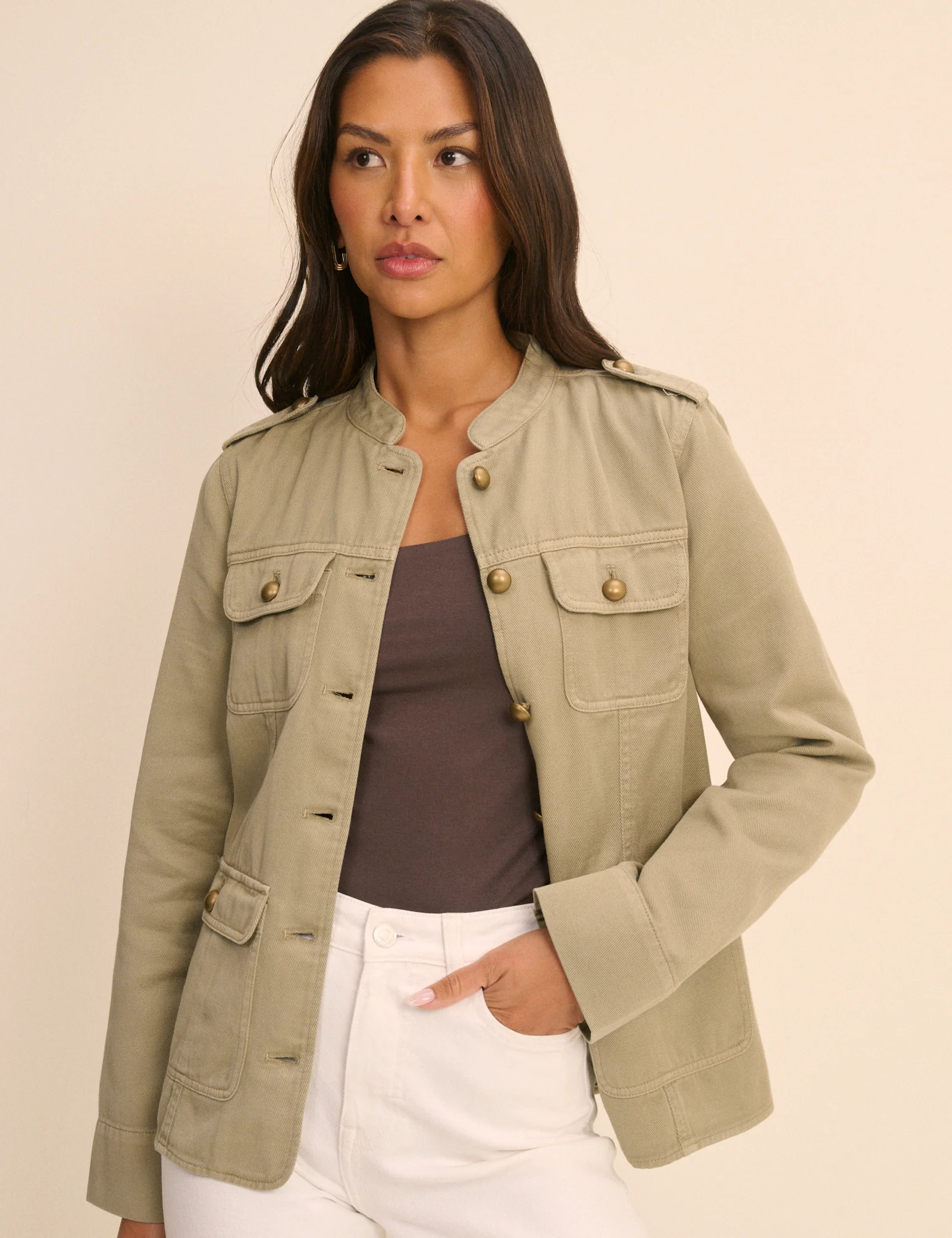 Sage Green Denim Military Jacket