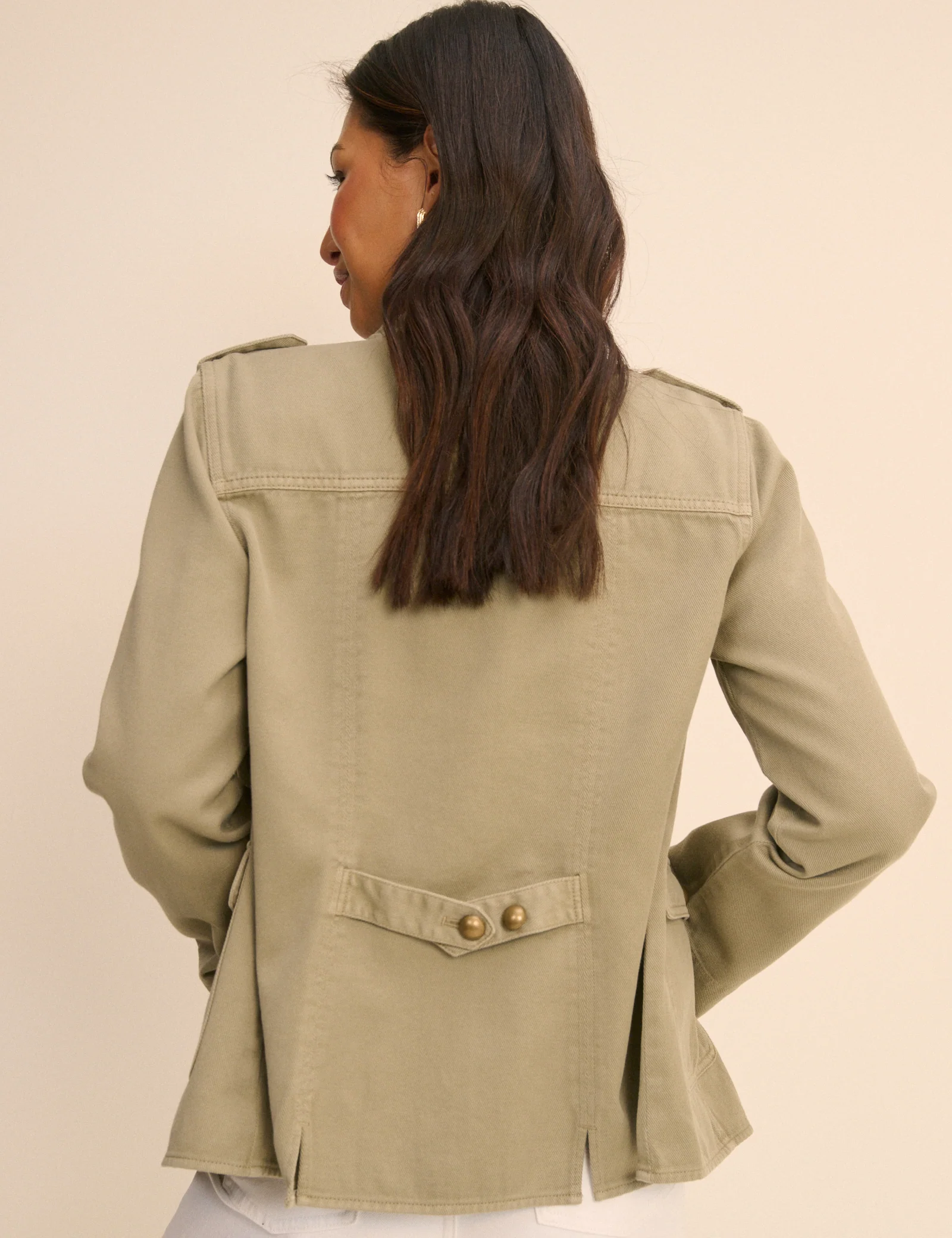 Sage Green Denim Military Jacket - Image 5