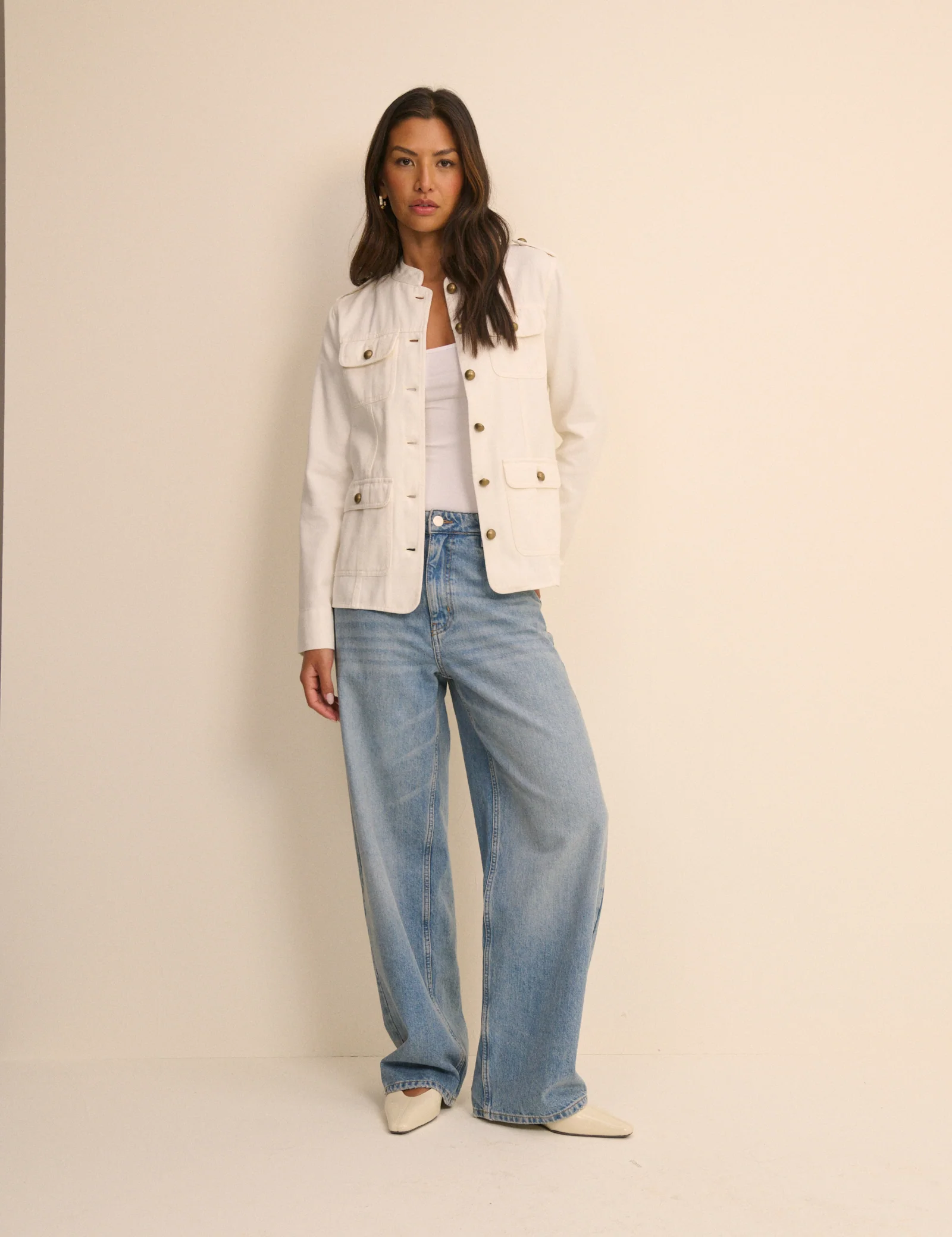 Ecru Denim Military Jacket - Image 3