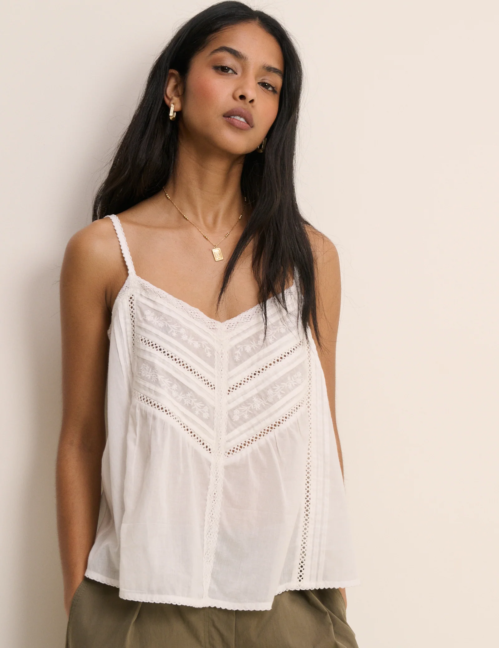 White Embroidered Cami Top